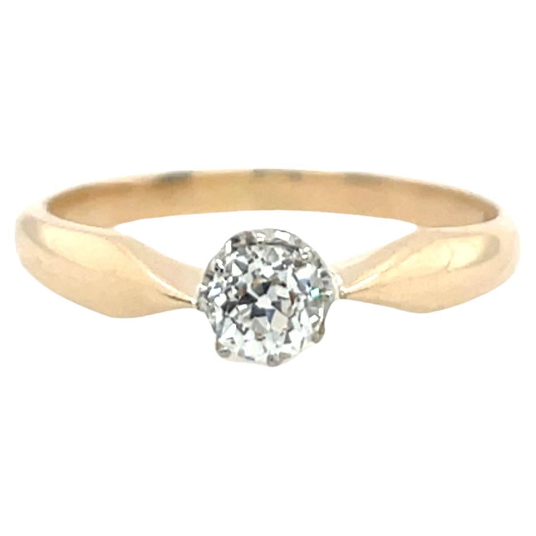 14ct Rose Gold & Platinum Diamond Ring, Set With 0.25ct Round Old Cut Diamond