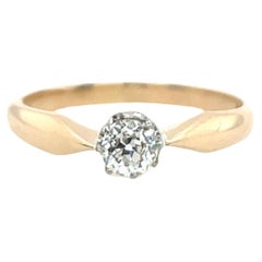 Bague en or rose 14ct et platine sertie d'un diamant rond de taille ancienne de 0,25ct