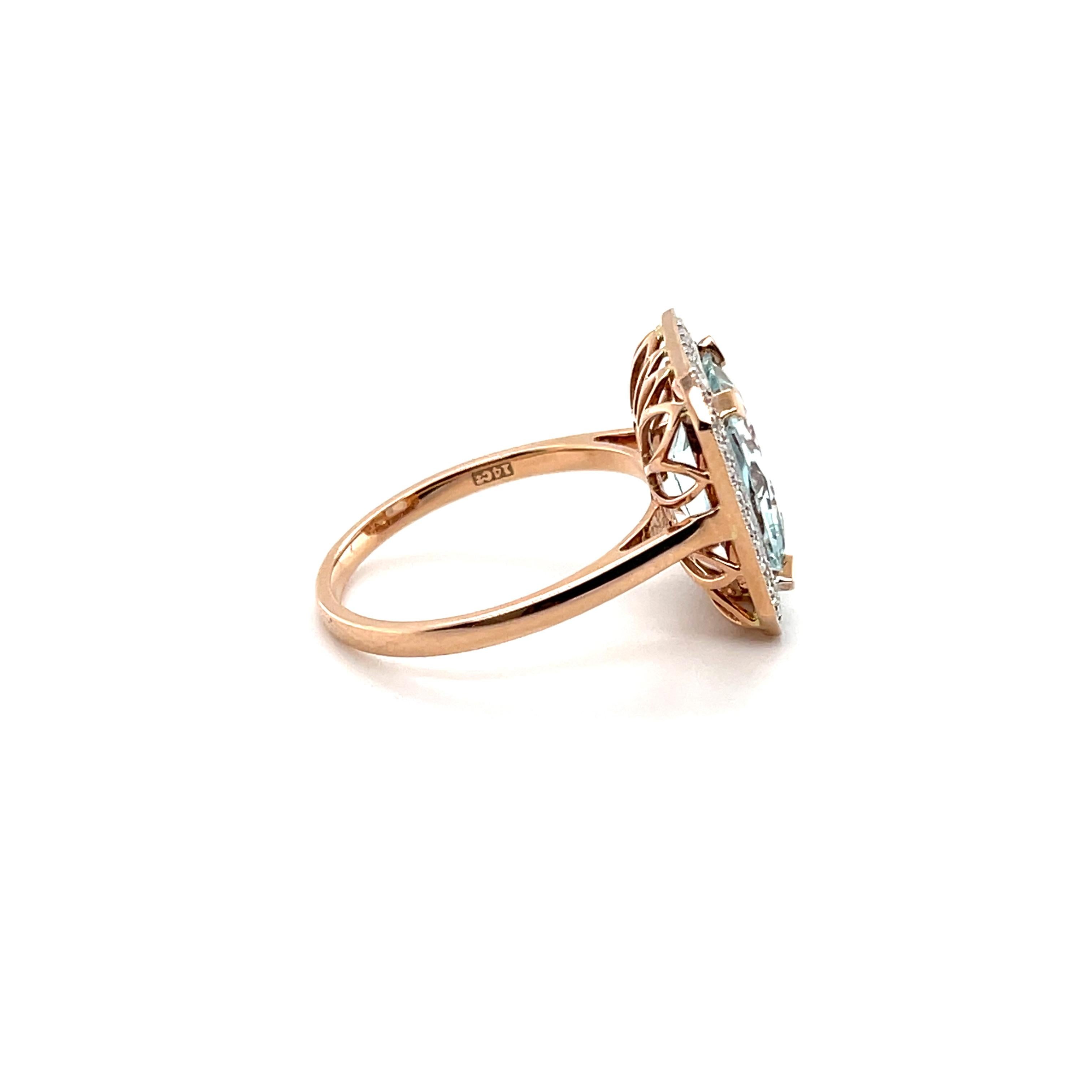 For Sale:  14ct Rose Gold Ring with 3.44ct Aquamarine and Diamond 2