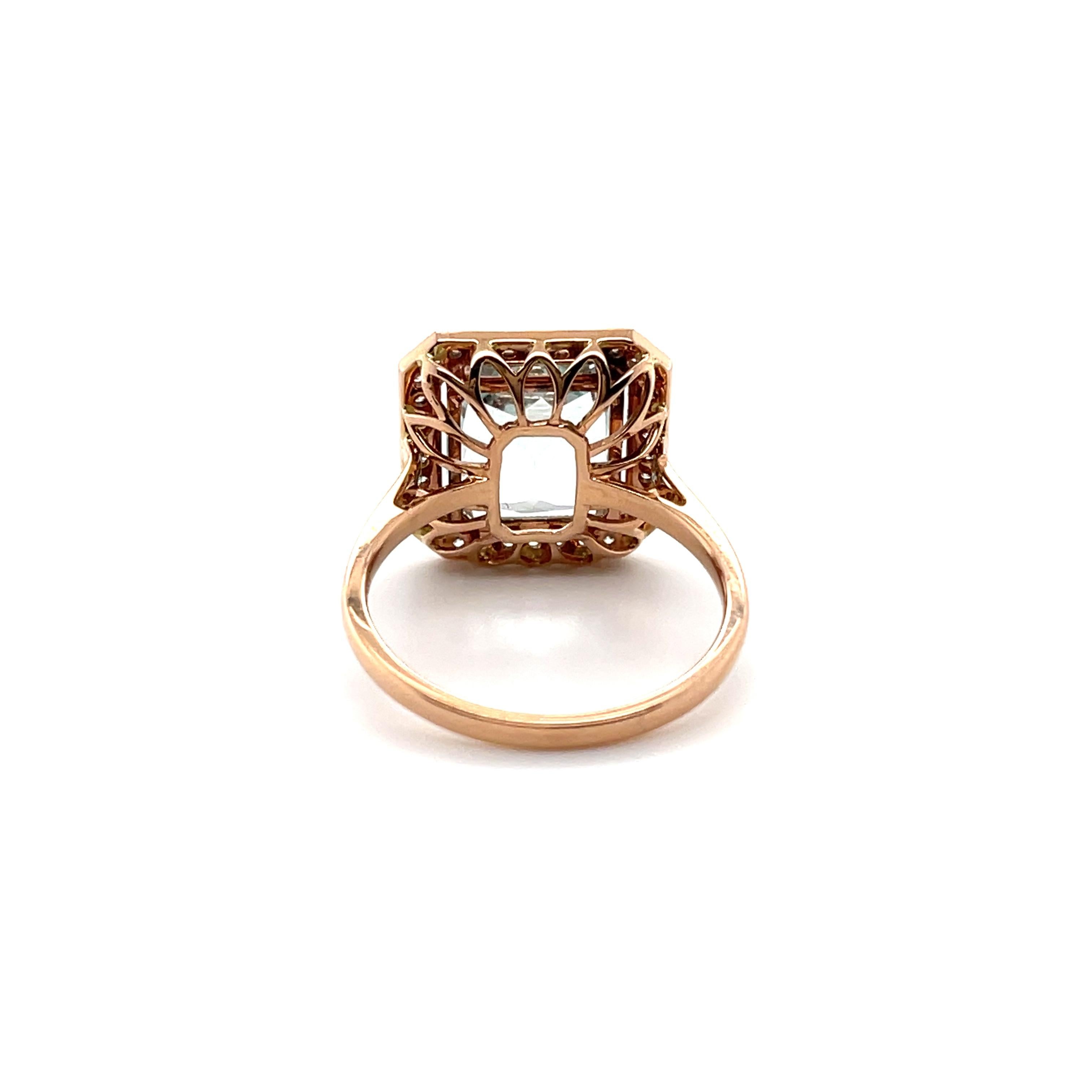 For Sale:  14ct Rose Gold Ring with 3.44ct Aquamarine and Diamond 4