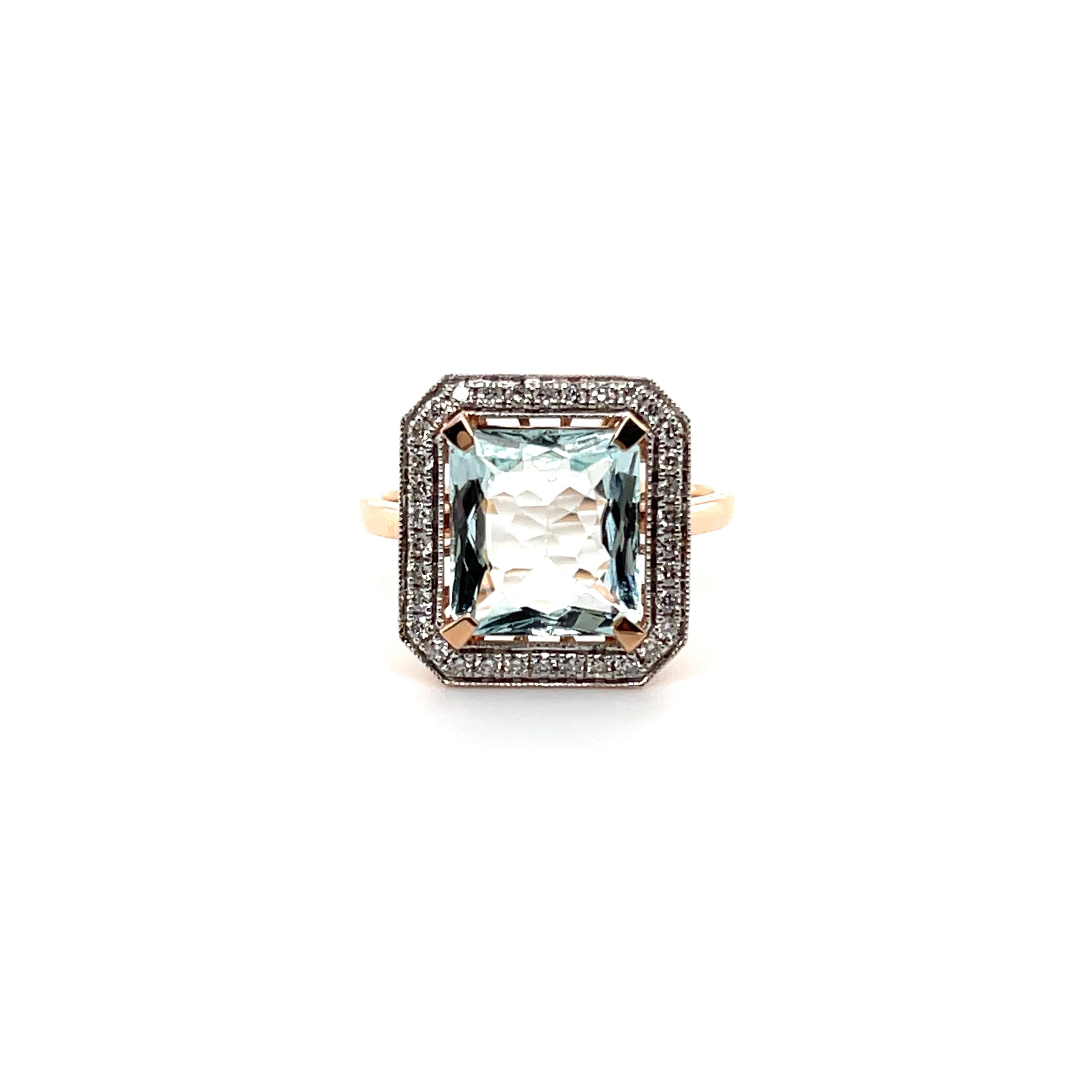 For Sale:  14ct Rose Gold Ring with 3.44ct Aquamarine and Diamond 5