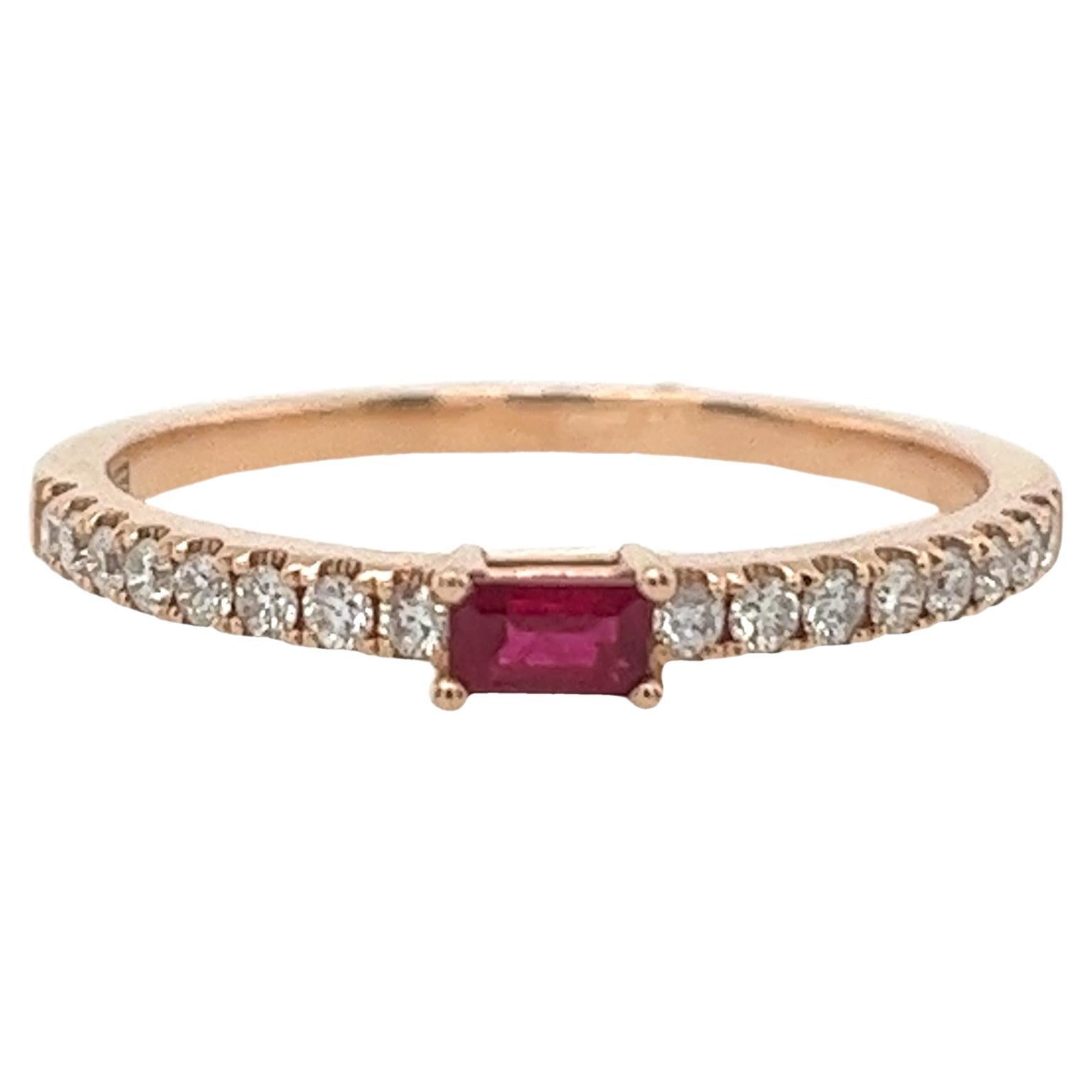 14ct Rose Gold Ruby and Diamonds Ring For Sale