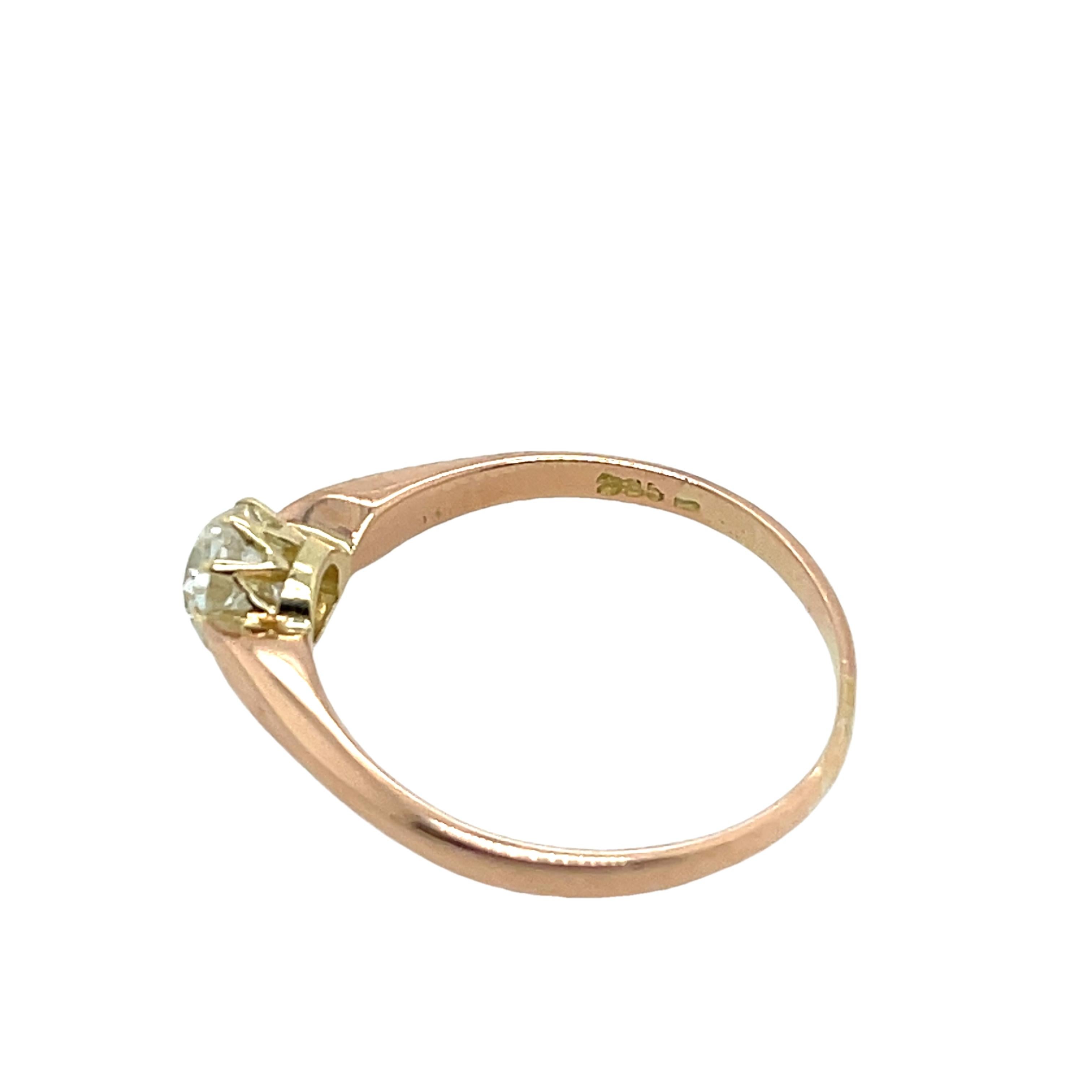 14 Karat Roségold Diamantring aus Gelbgold, mit 0,35 Karat rundem Diamanten besetzt für Damen oder Herren im Angebot