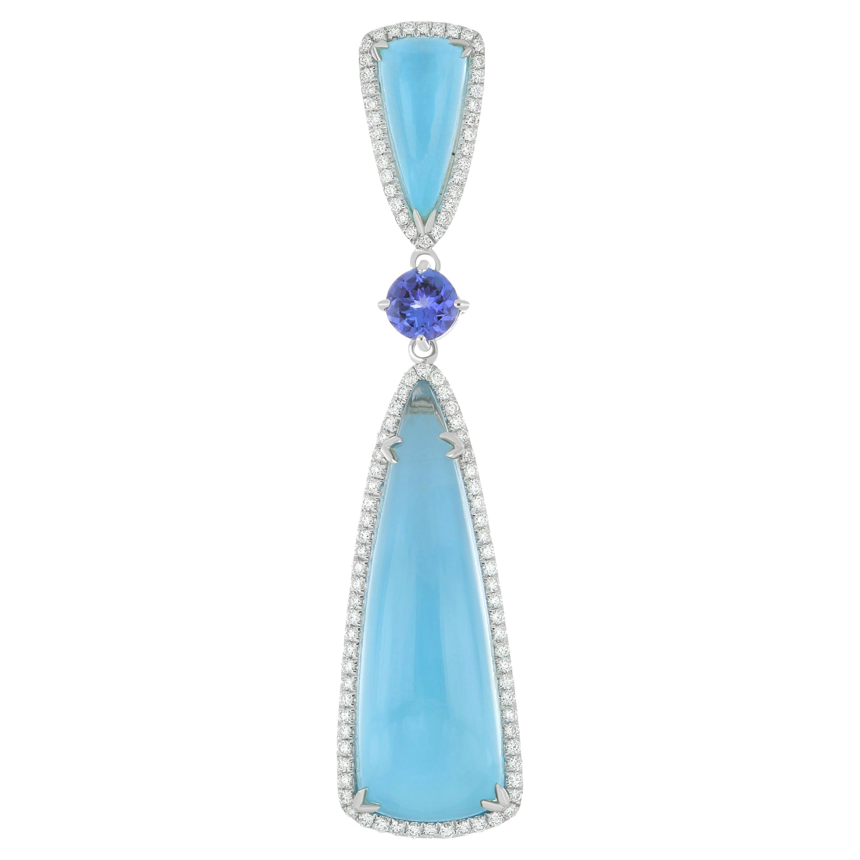 14ct Sky Blue Topaz, Tanzanite and Diamond Studded Pendant in 14karat White Gold