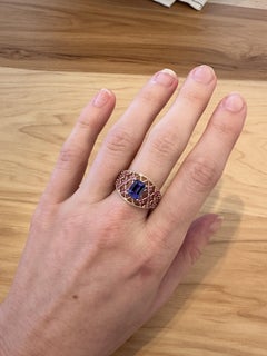 1.4ct Statement Tanzanite Ring w Pink Sapphire Accents in Solid 14K Yellow Gold