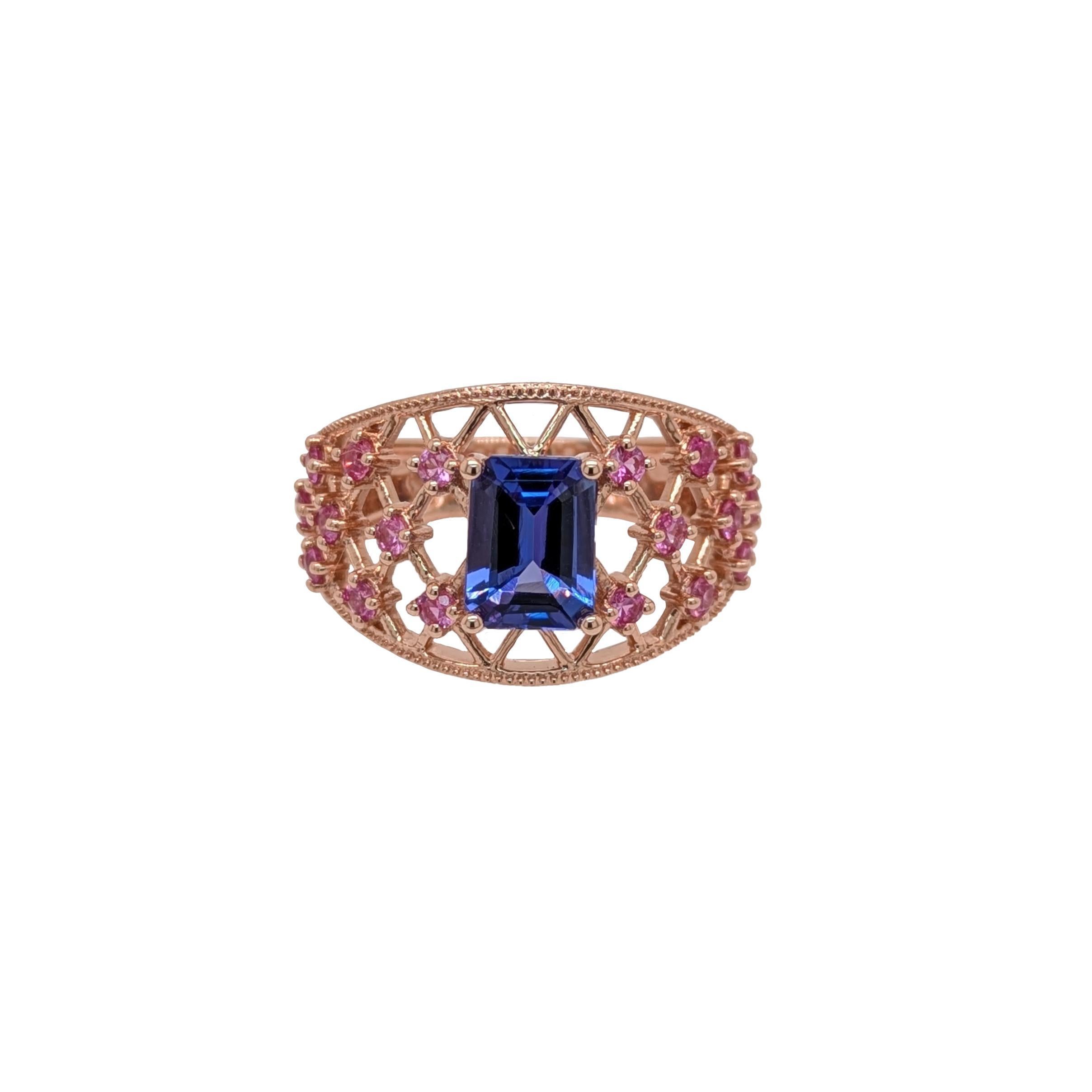 Women's 1.4ct Statement Tanzanite Ring w Pink Sapphire Accents in Solid 14K Yellow Gold For Sale