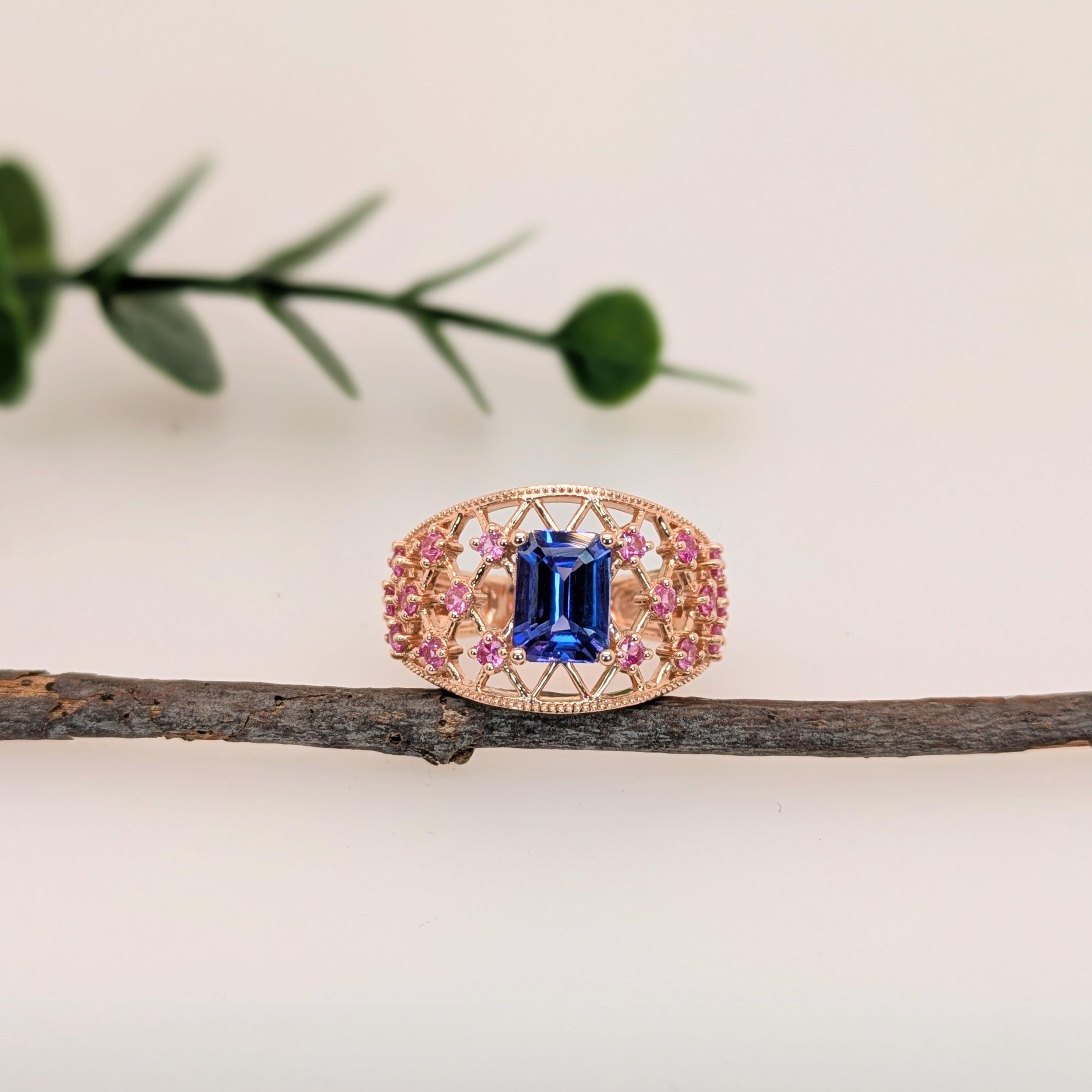1.4ct Statement Tanzanite Ring w Pink Sapphire Accents in Solid 14K Yellow Gold For Sale 1