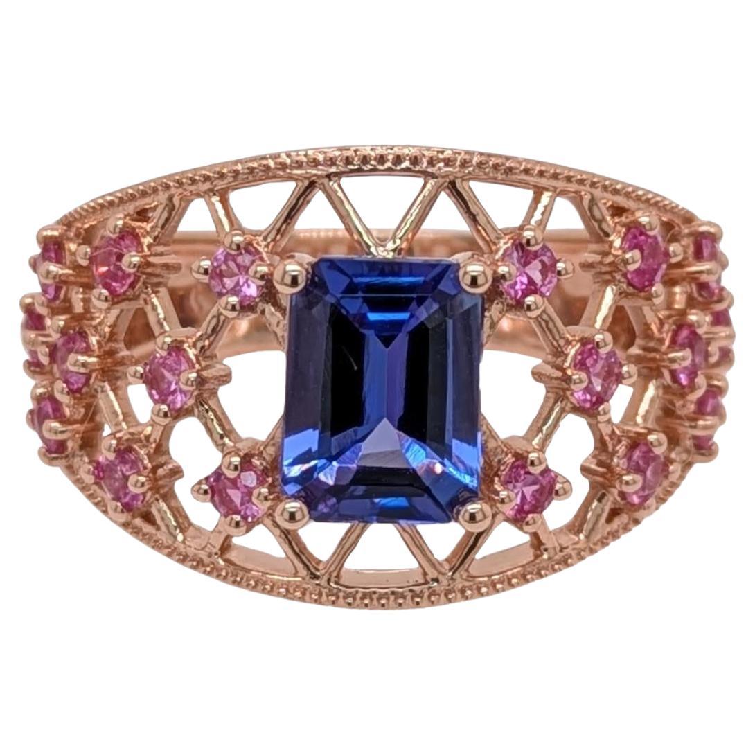 1.4ct Statement Tanzanite Ring w Pink Sapphire Accents in Solid 14K Yellow Gold