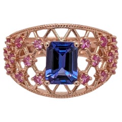 1.4ct Statement Tanzanite Ring w Pink Sapphire Accents in Solid 14K Yellow Gold