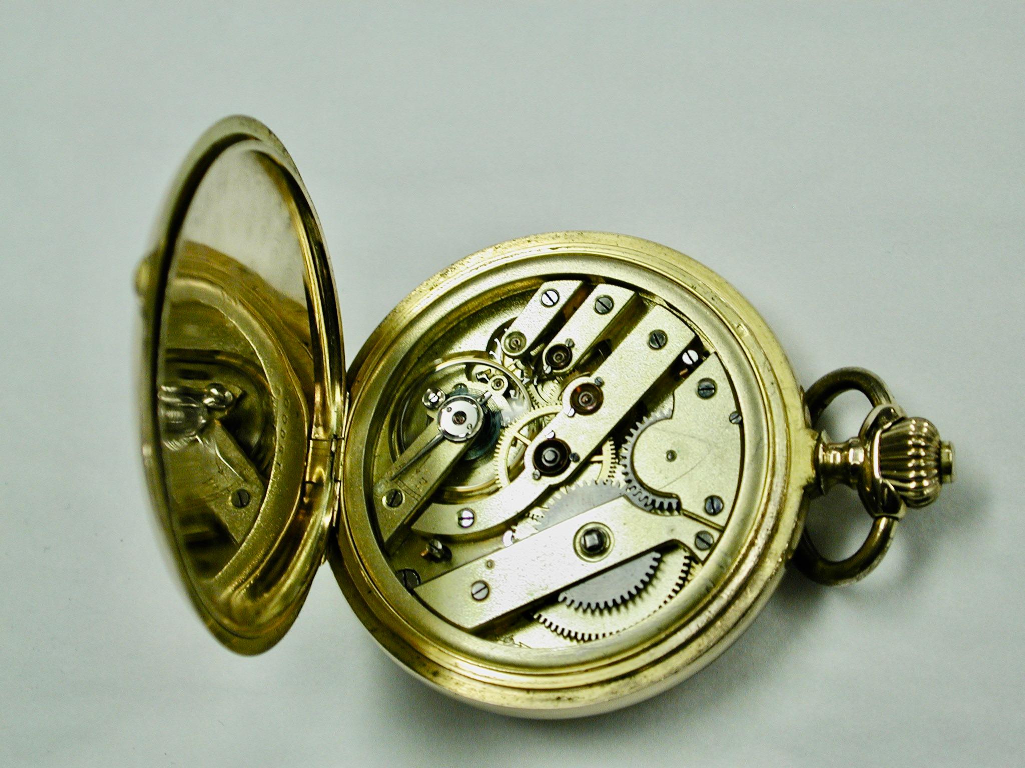 14ct Swiss Gold Hunter Watch, Whip & Horseshoe, Diamonds and Rubies, c1890 In Good Condition In London, GB