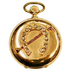 14ct Swiss Gold Hunter Watch, Whip & Horseshoe,Diamonds and Rubies, c1890
