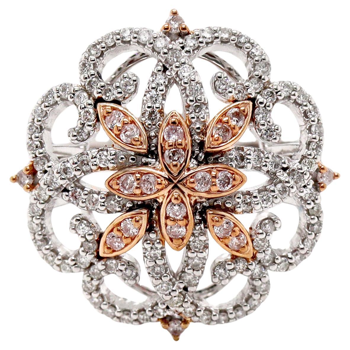 14CT White and Rose Gold Pink & White Diamond Antique Style Dress Ring