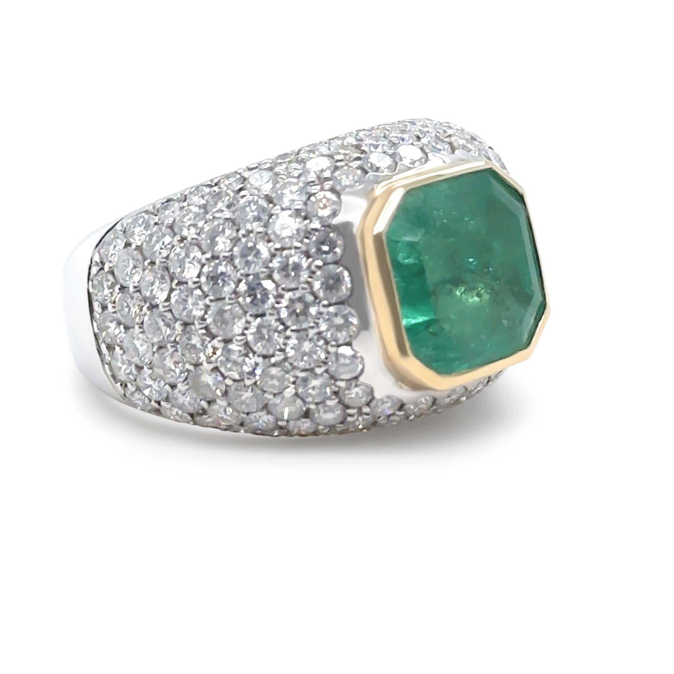 Emerald Cut 14ct White and Yellow Gold Emerald and Diamond Cocktail Ring 7.78ct
