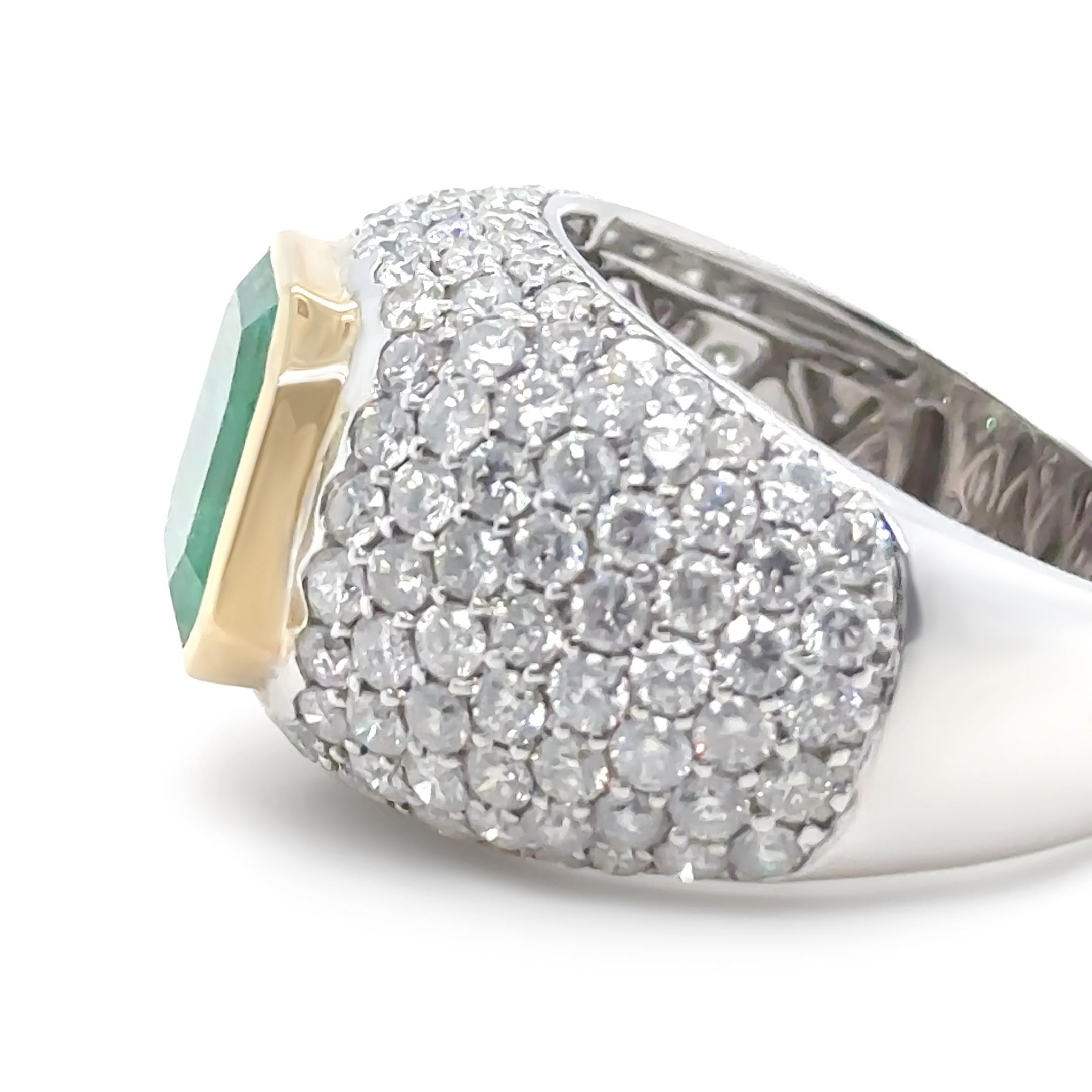 14ct White and Yellow Gold Emerald and Diamond Cocktail Ring 7.78ct In Excellent Condition In SYDNEY, NSW
