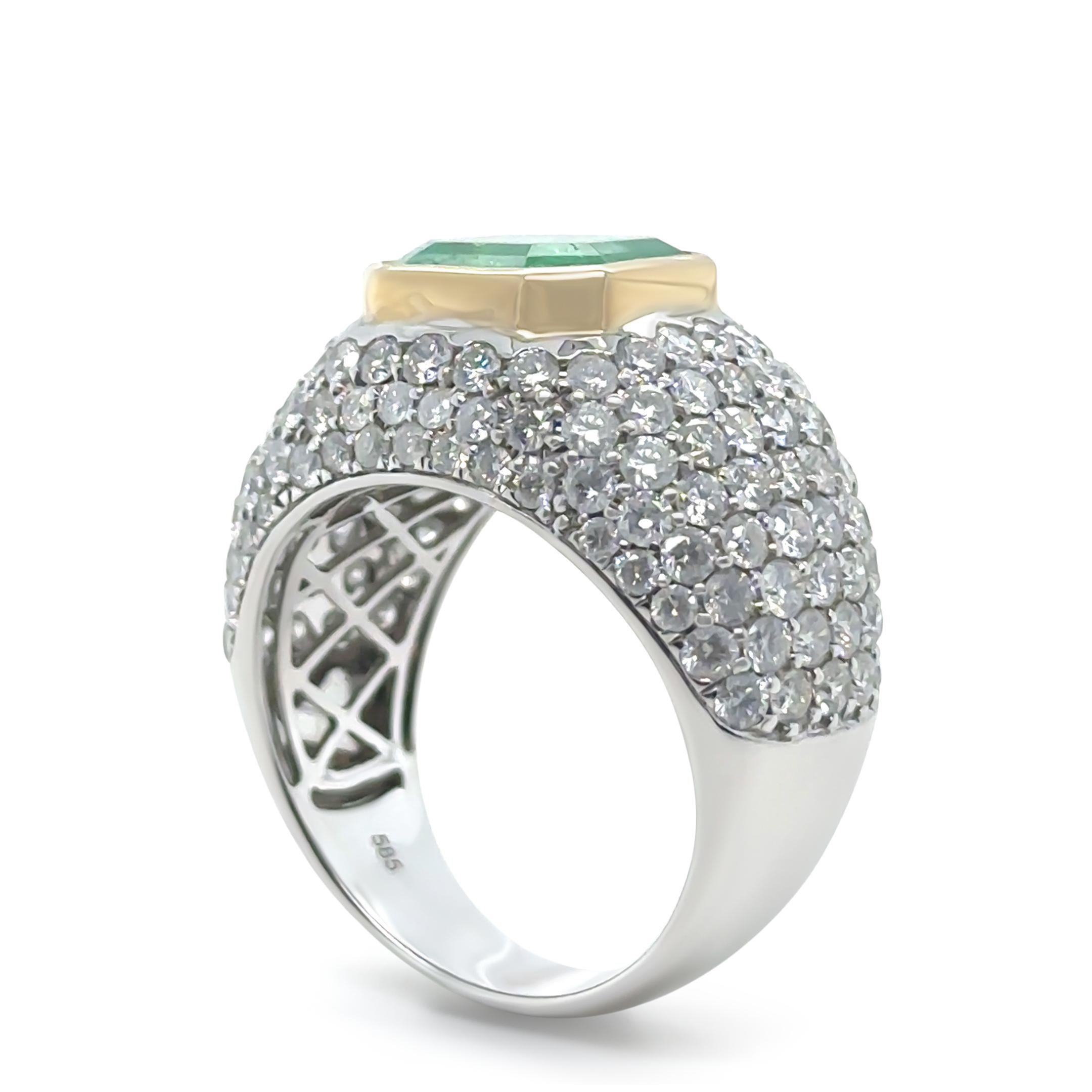 14ct White and Yellow Gold Emerald and Diamond Cocktail Ring 7.78ct 1