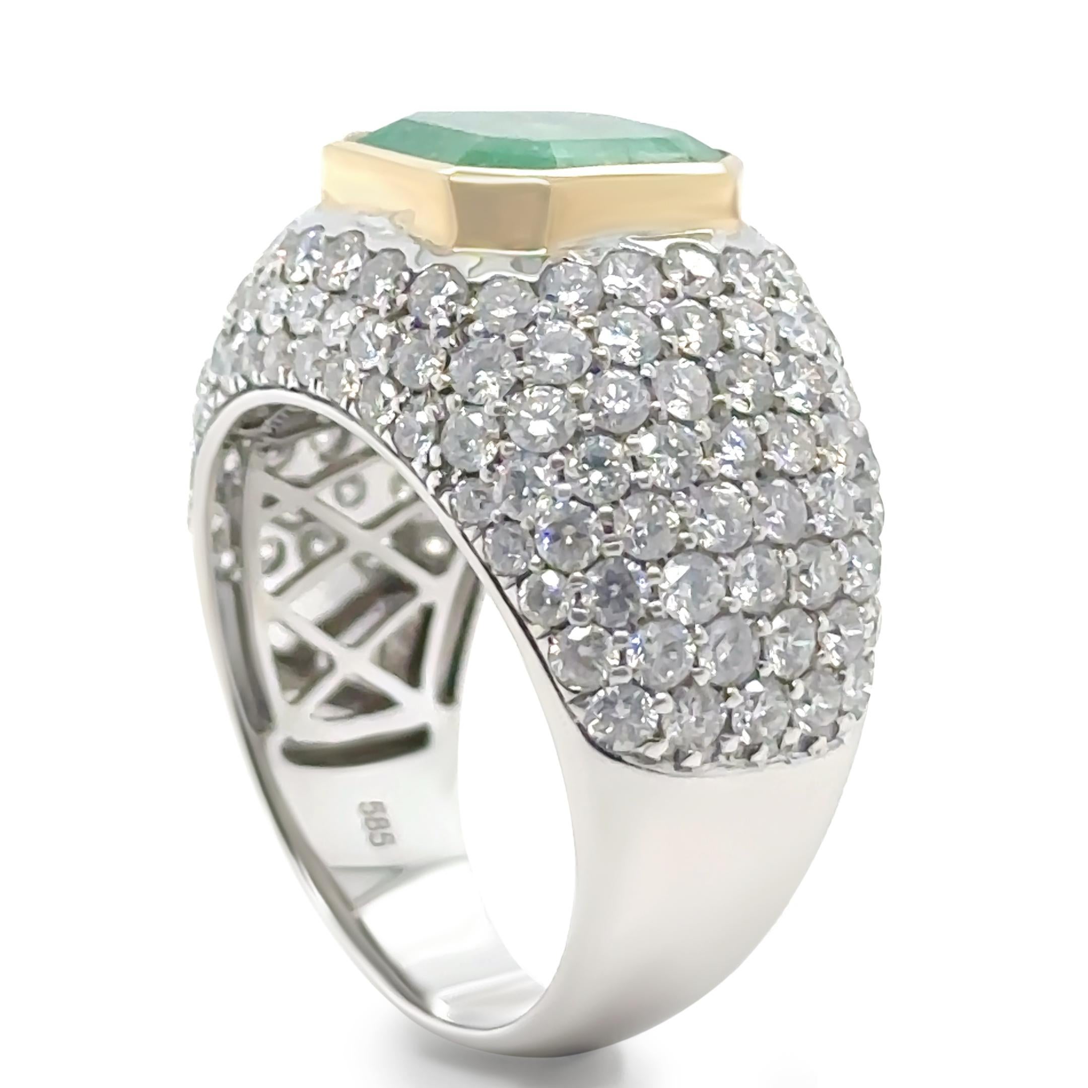 14ct White and Yellow Gold Emerald and Diamond Cocktail Ring 7.78ct 2