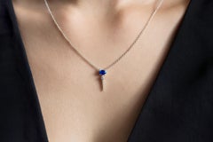 14ct White Gold 0.50ct Blue Sapphire & 0.03ct Diamond Drop Necklace