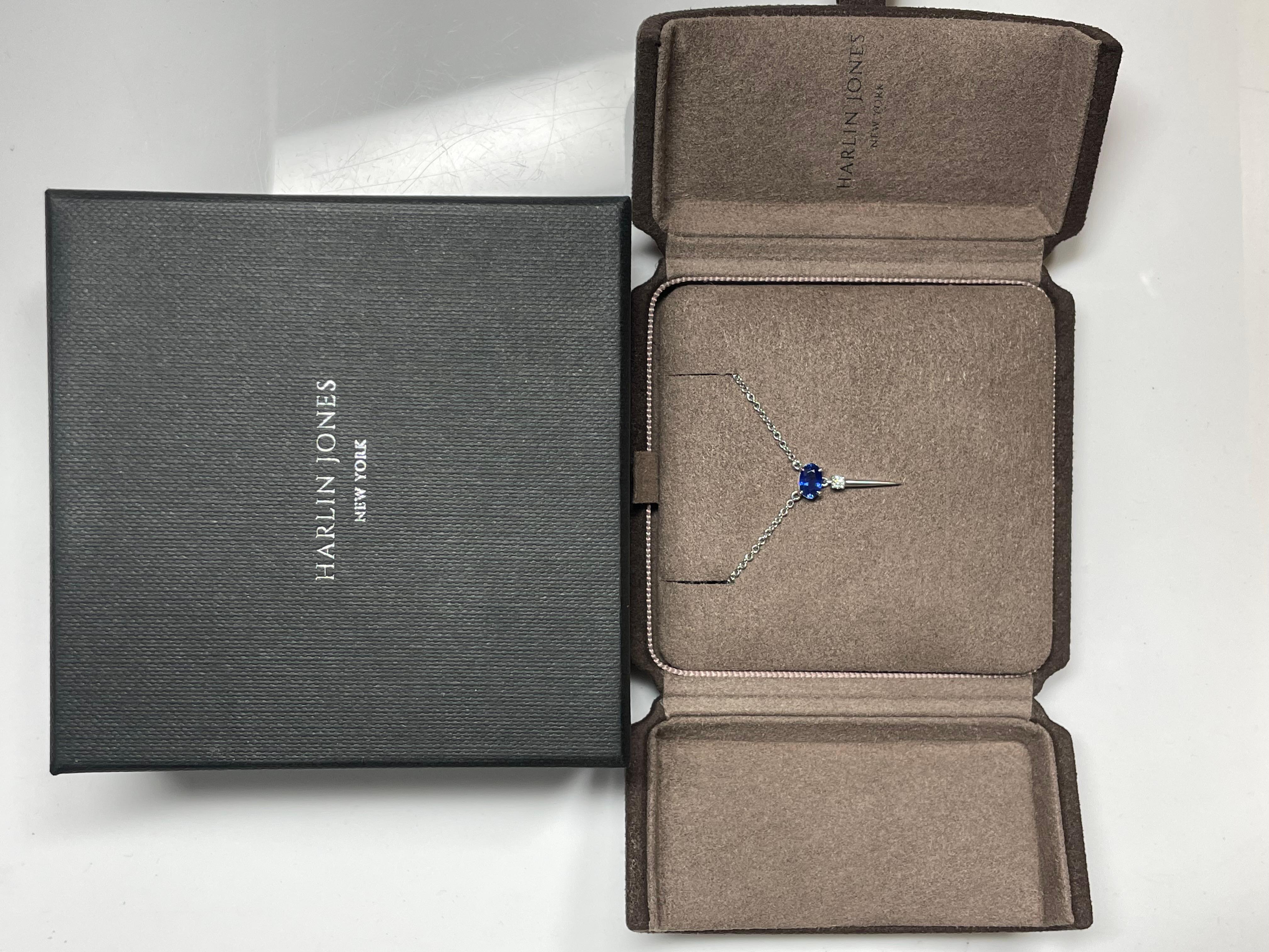 14ct White Gold 0.50ct Blue Sapphire & 0.03ct Diamond Drop Necklace In New Condition For Sale In Sydney, NSW