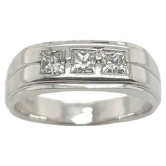 14ct White Gold 3-Sone Diamond Gents Ring, Set with 0.90ct of Square Diamonds