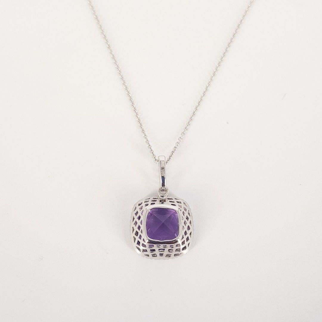 14ct White Gold Amethyst And Diamond Necklace In Excellent Condition For Sale In Cape Town, ZA