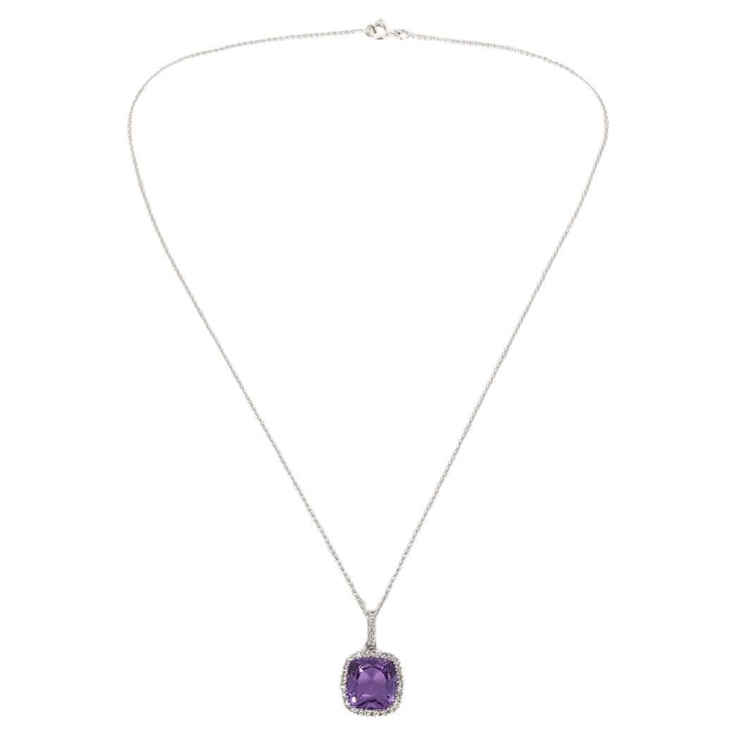 14ct White Gold Amethyst And Diamond Necklace For Sale