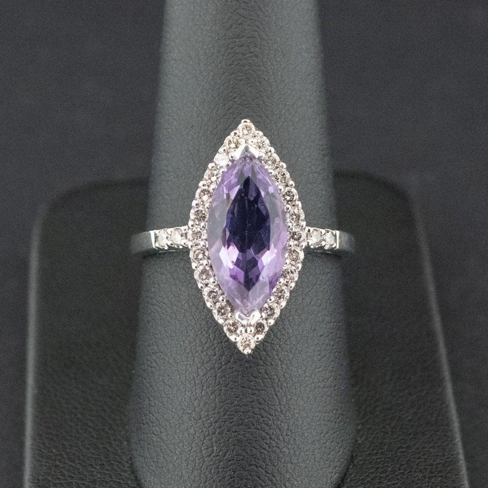 14ct White Gold Amethyst and Diamond Ring Size Q 5.0g For Sale