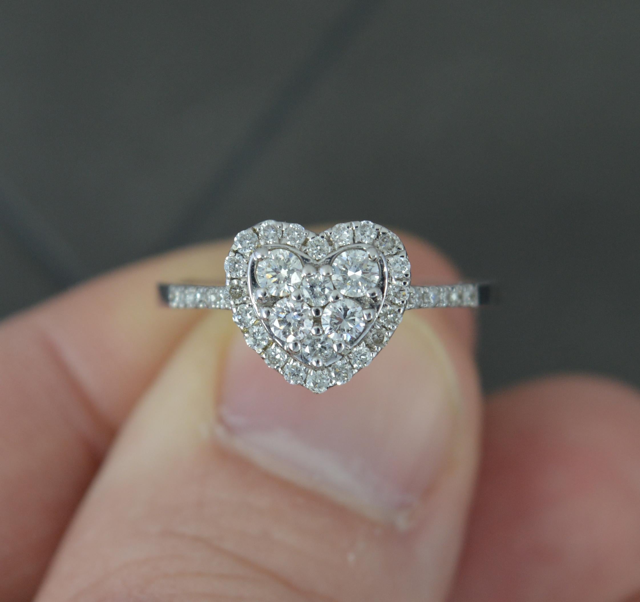 Contemporary 14ct White Gold and Vs Diamond Heart Shape Engagement Cluster Ring For Sale
