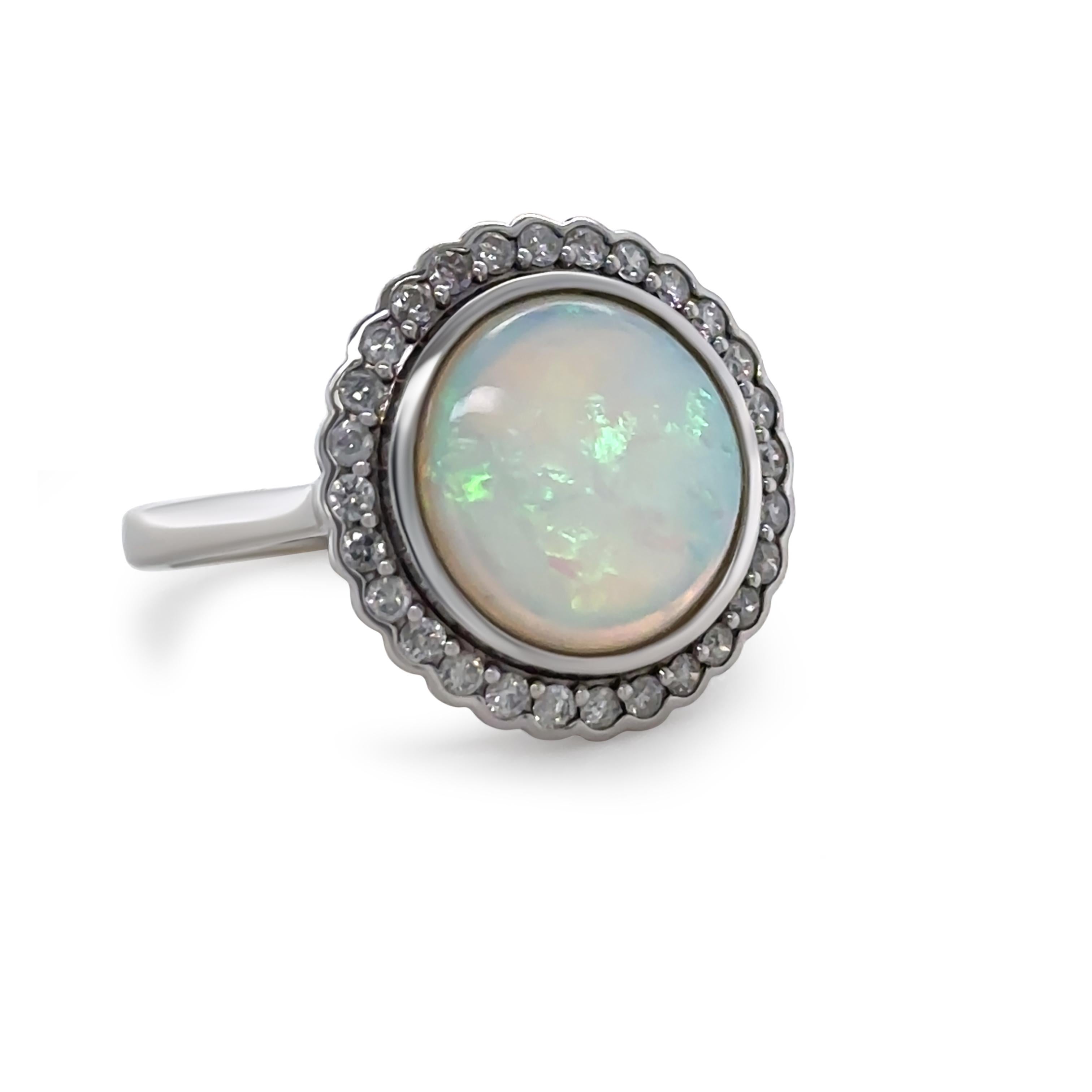 Women's 14ct White Gold Andamooka Opal and Diamond Ring 3.04ct For Sale