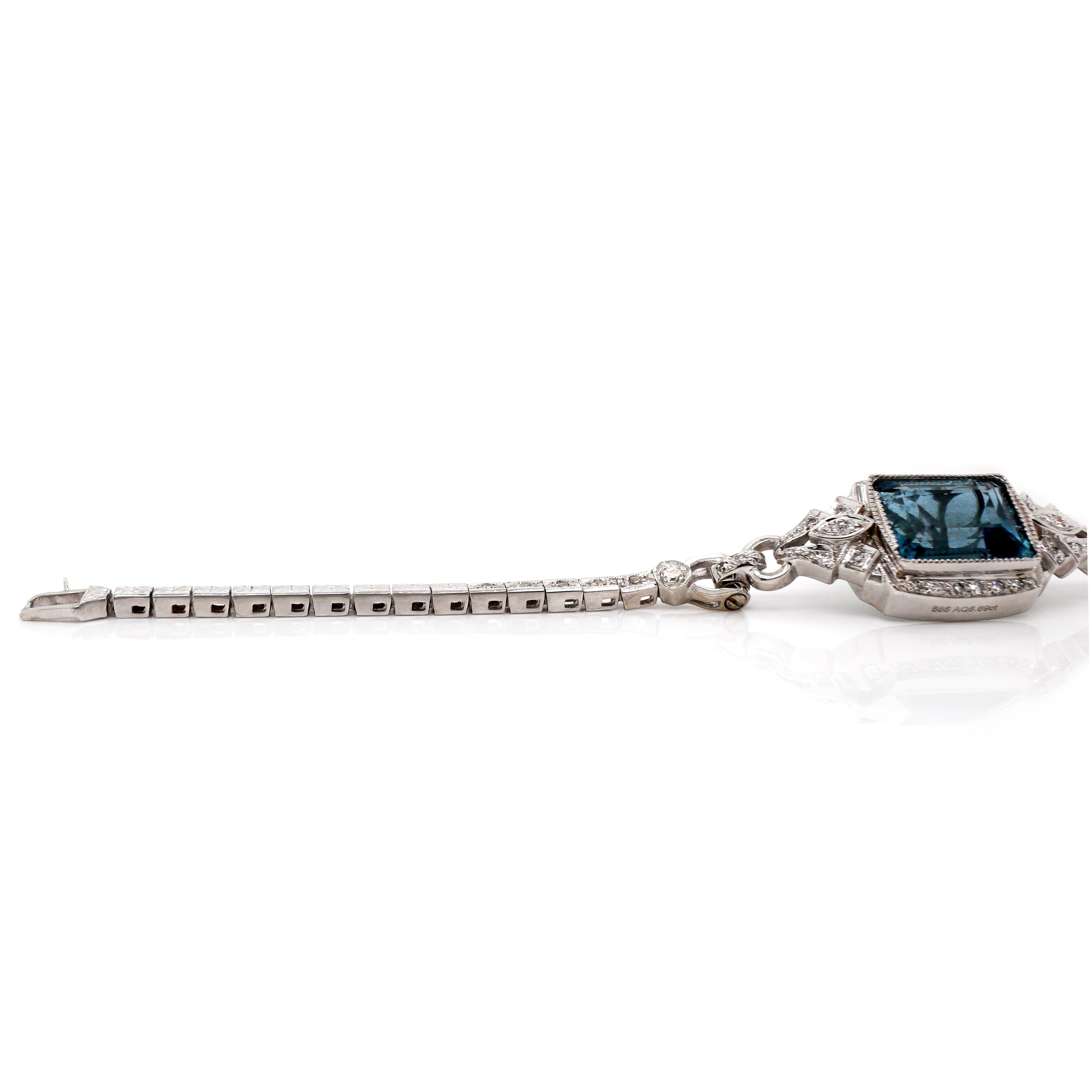 Women's or Men's 14CT White Gold Aquamarine And Diamond Bracelet For Sale