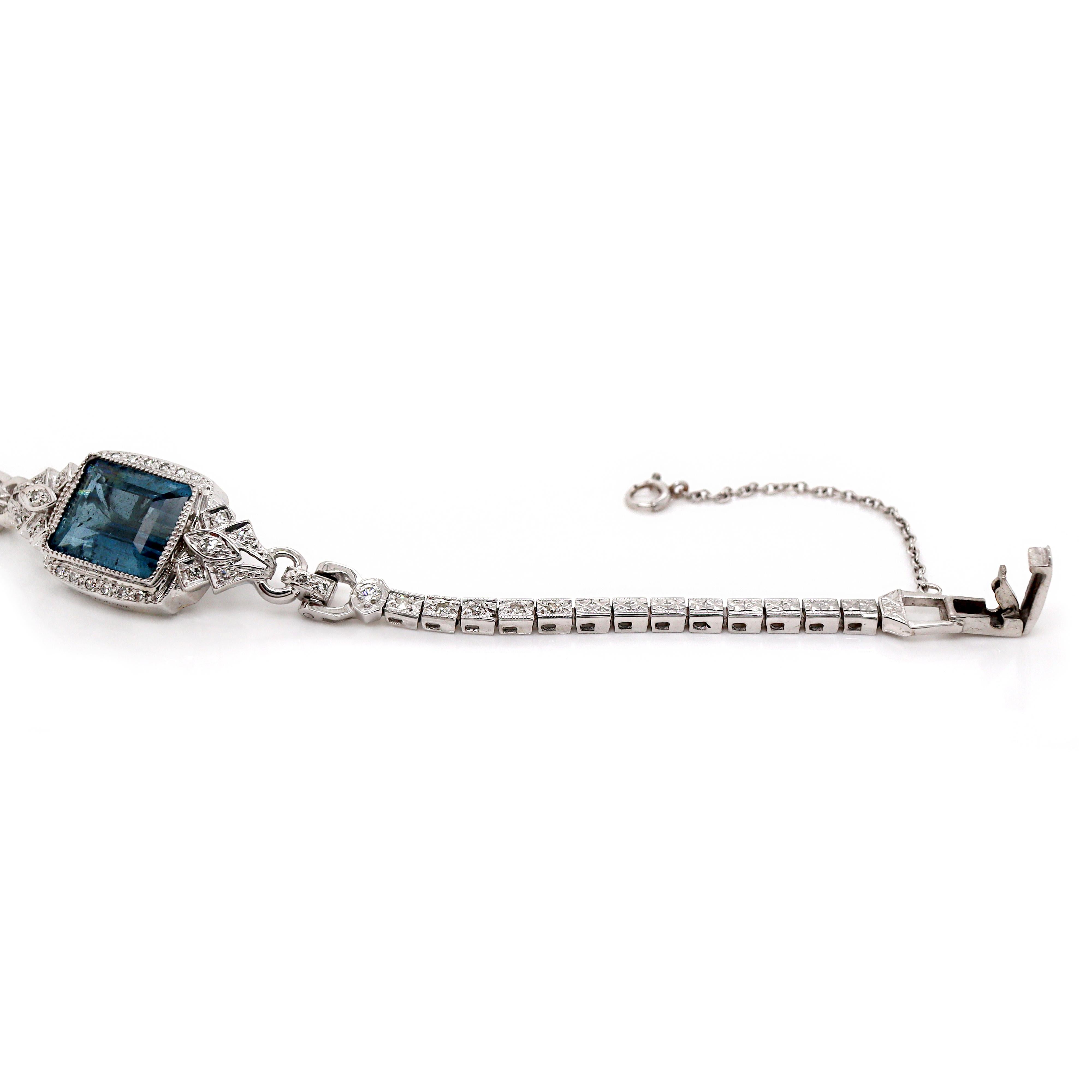 14CT White Gold Aquamarine And Diamond Bracelet For Sale 4