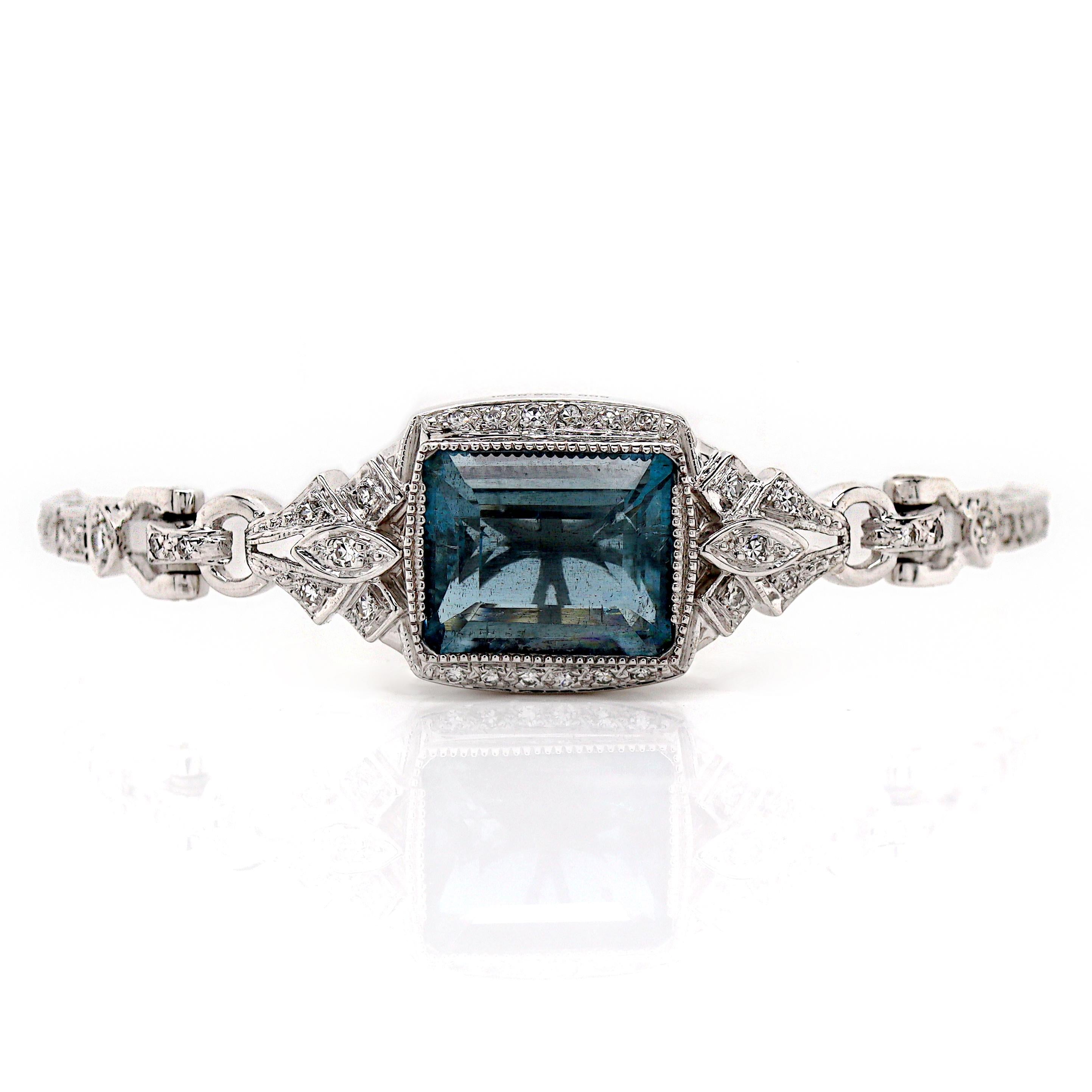 14CT White Gold Aquamarine And Diamond Bracelet For Sale 5