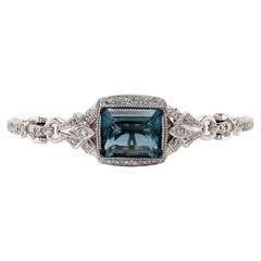 Bracelet en or blanc 14 carats, aigue-marine et diamants