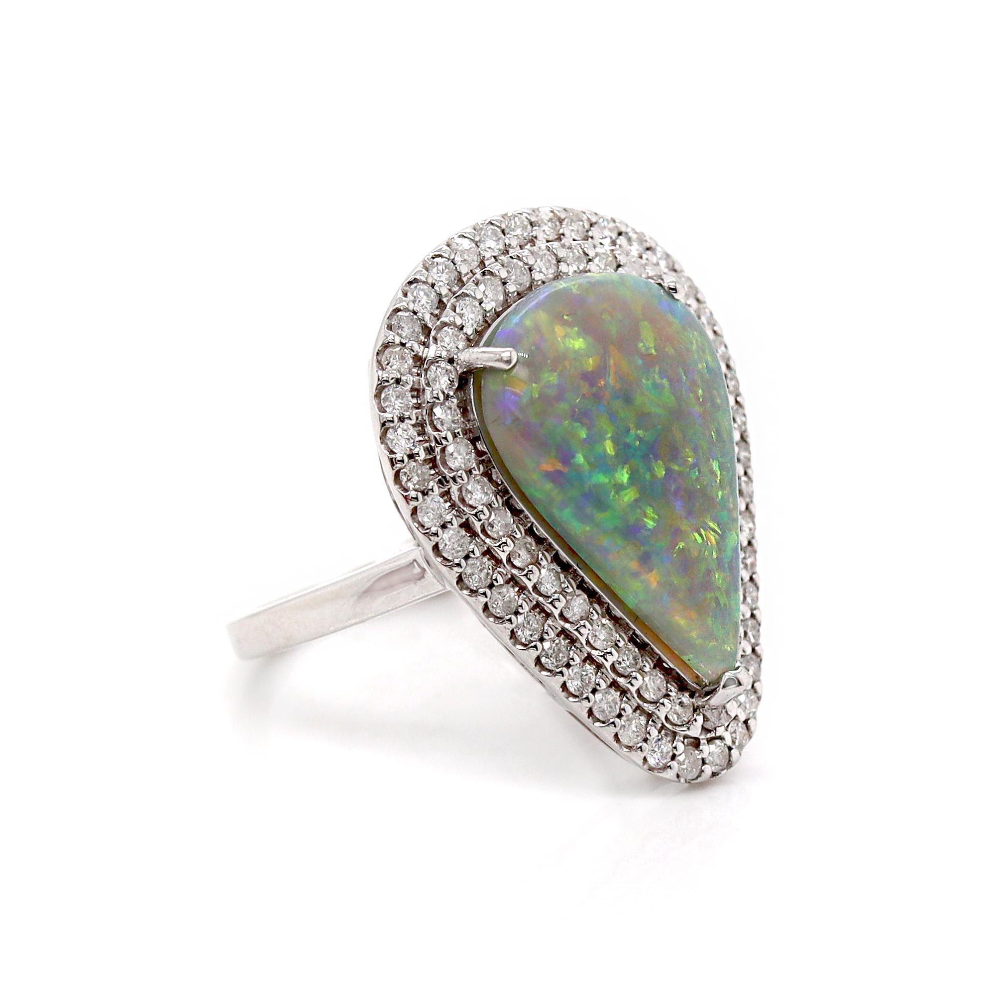 Mixed Cut 14CT White Gold Australian Opal And Diamond Cocktail Ring For Sale