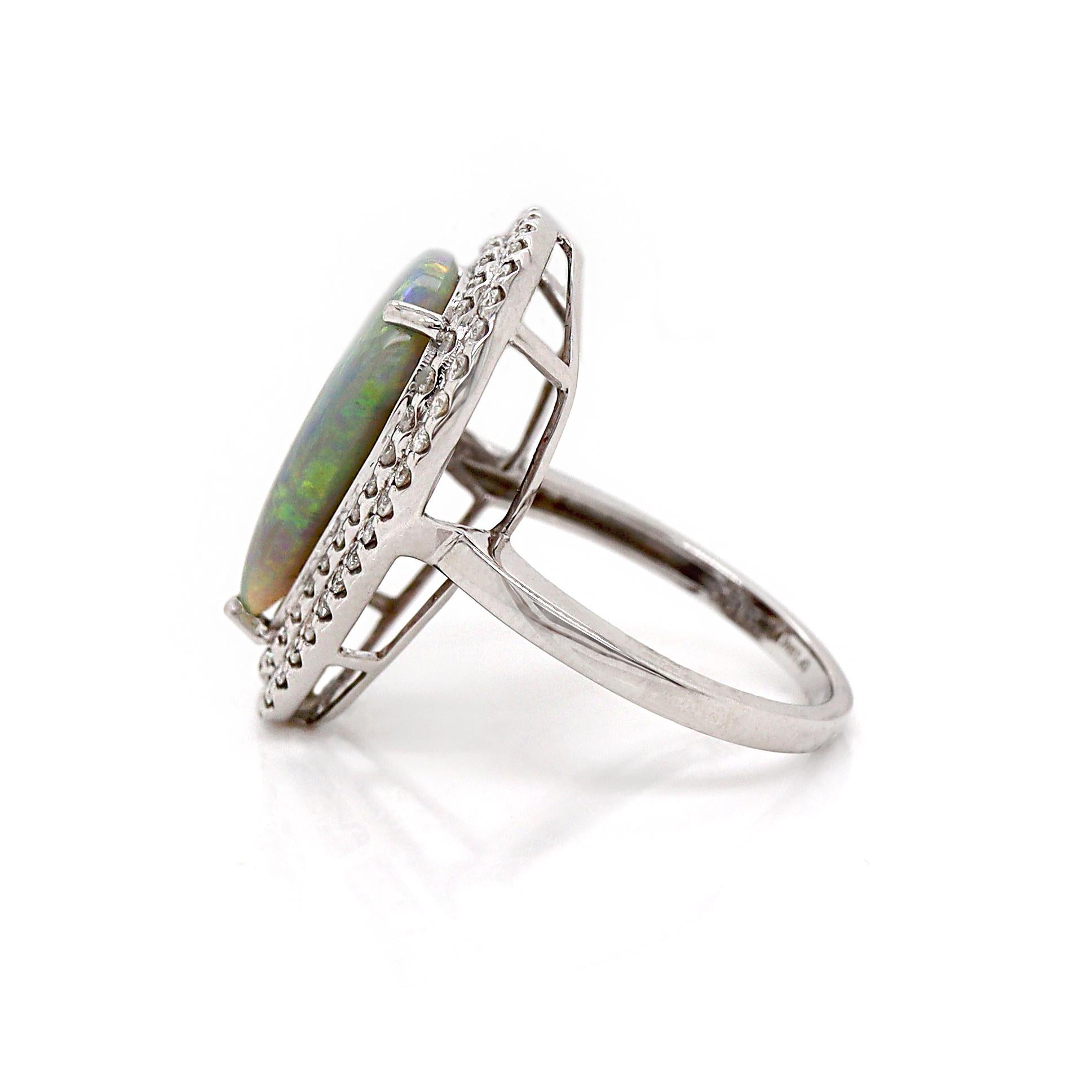 14CT White Gold Australian Opal And Diamond Cocktail Ring In New Condition For Sale In Sydney, NSW