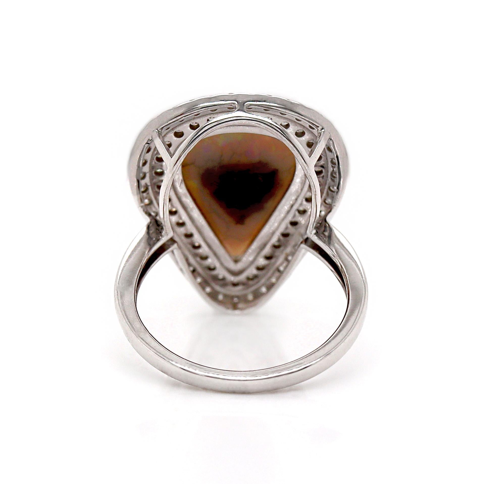 Women's or Men's 14CT White Gold Australian Opal And Diamond Cocktail Ring For Sale