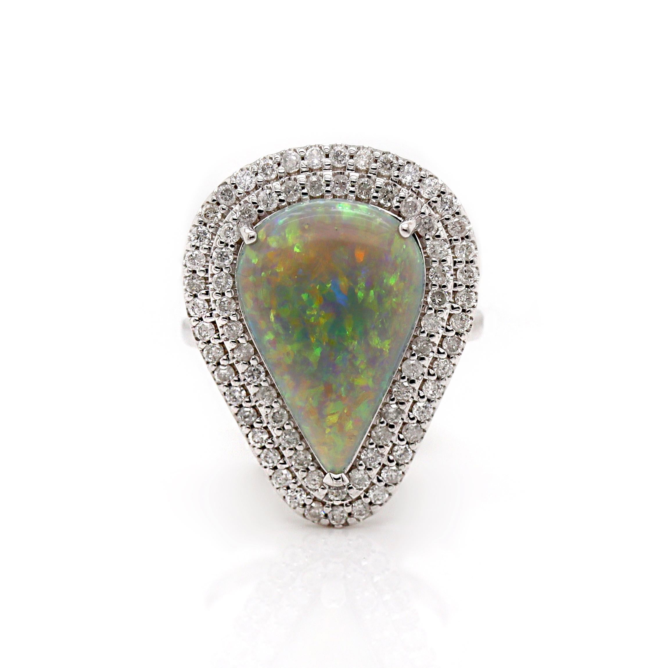14CT White Gold Australian Opal And Diamond Cocktail Ring For Sale 1