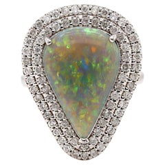 14CT White Gold Australian Opal And Diamond Cocktail Ring