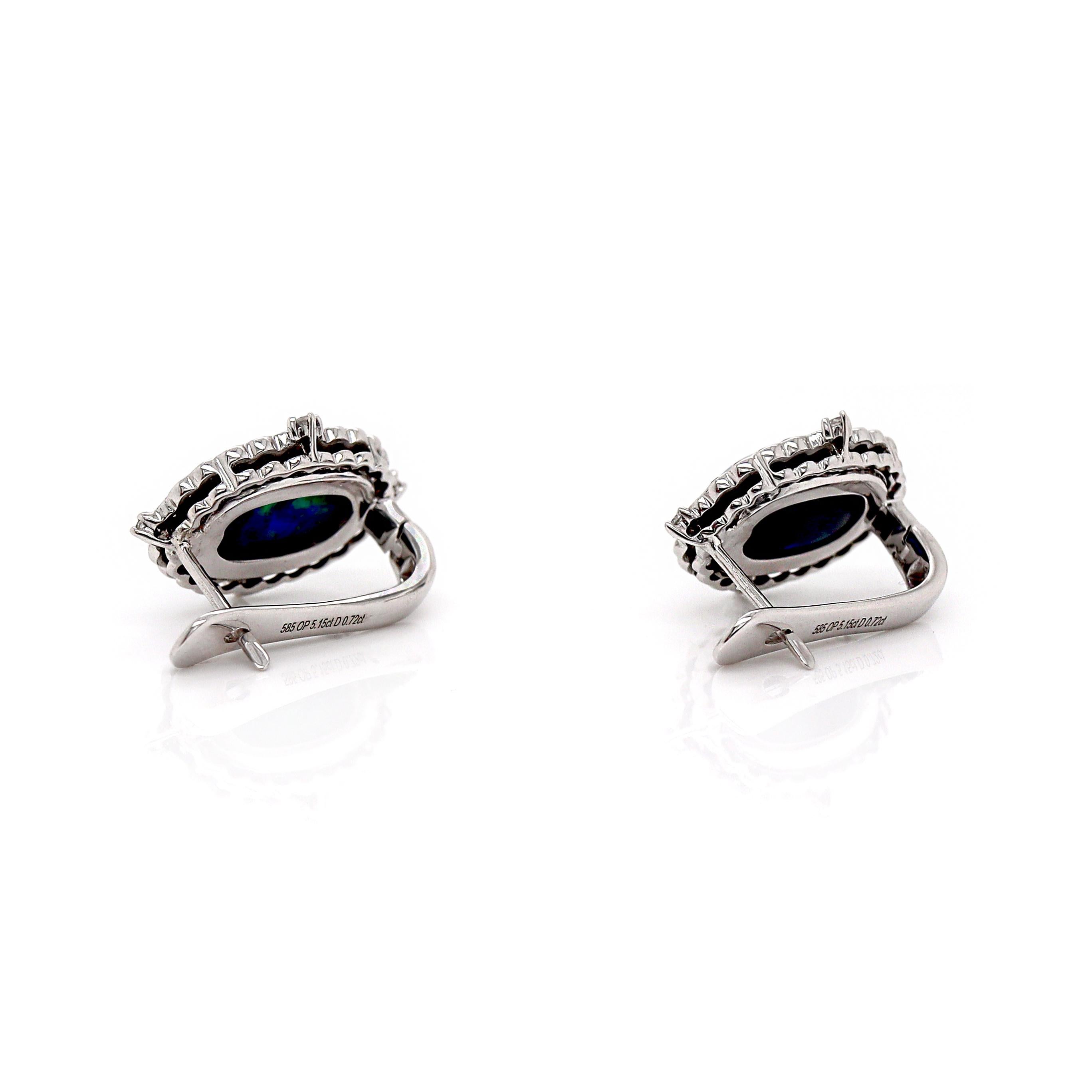Women's 14CT White Gold Australian Opal And Diamond Earrings For Sale