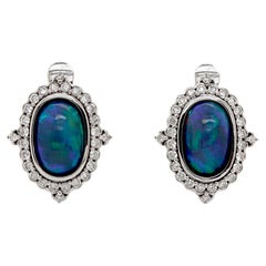 14CT White Gold Australian Opal And Diamond Earrings