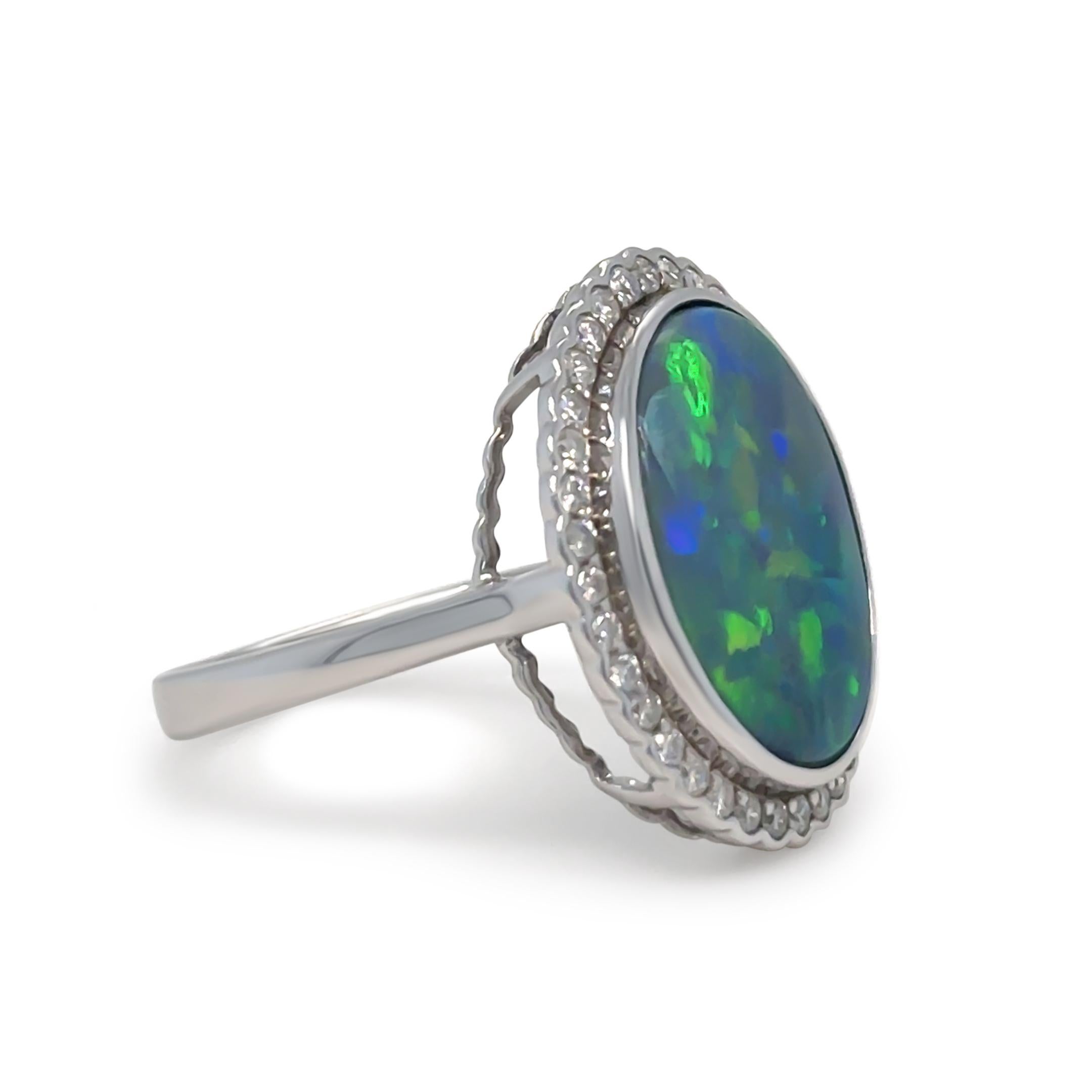 Women's 14ct White Gold Black Opal and Diamond Dress Ring 5.34ct For Sale