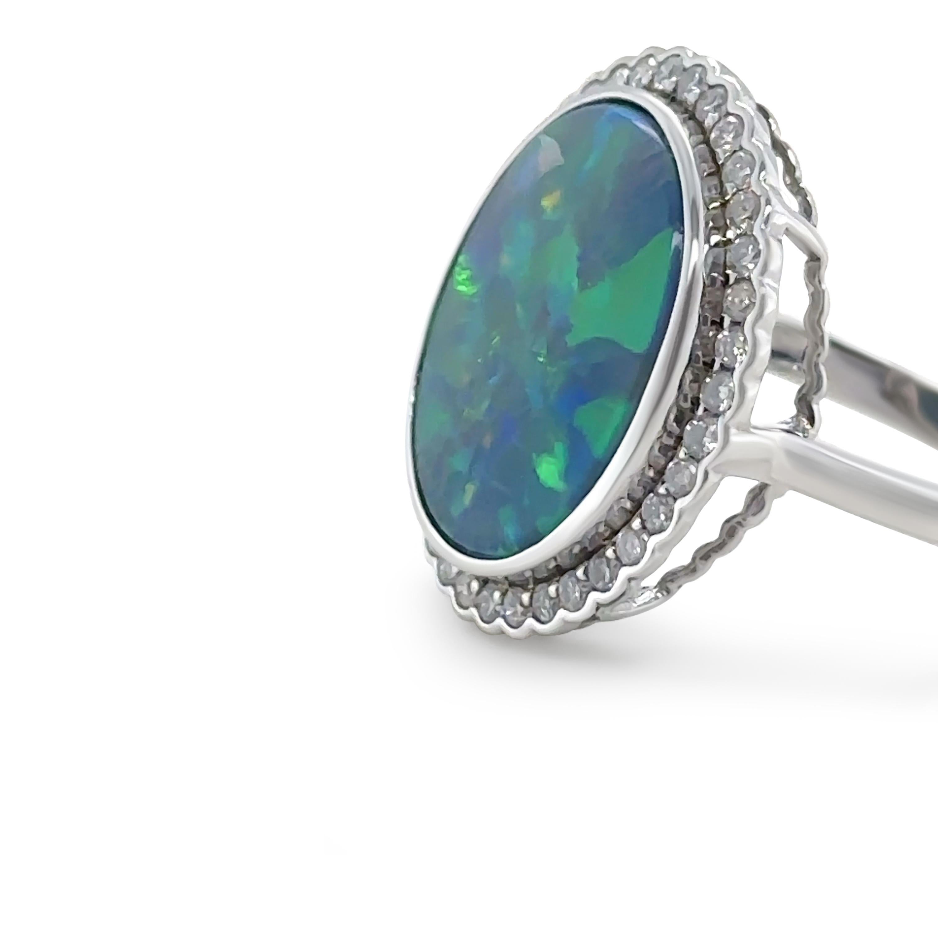 14ct White Gold Black Opal and Diamond Dress Ring 5.34ct For Sale 1