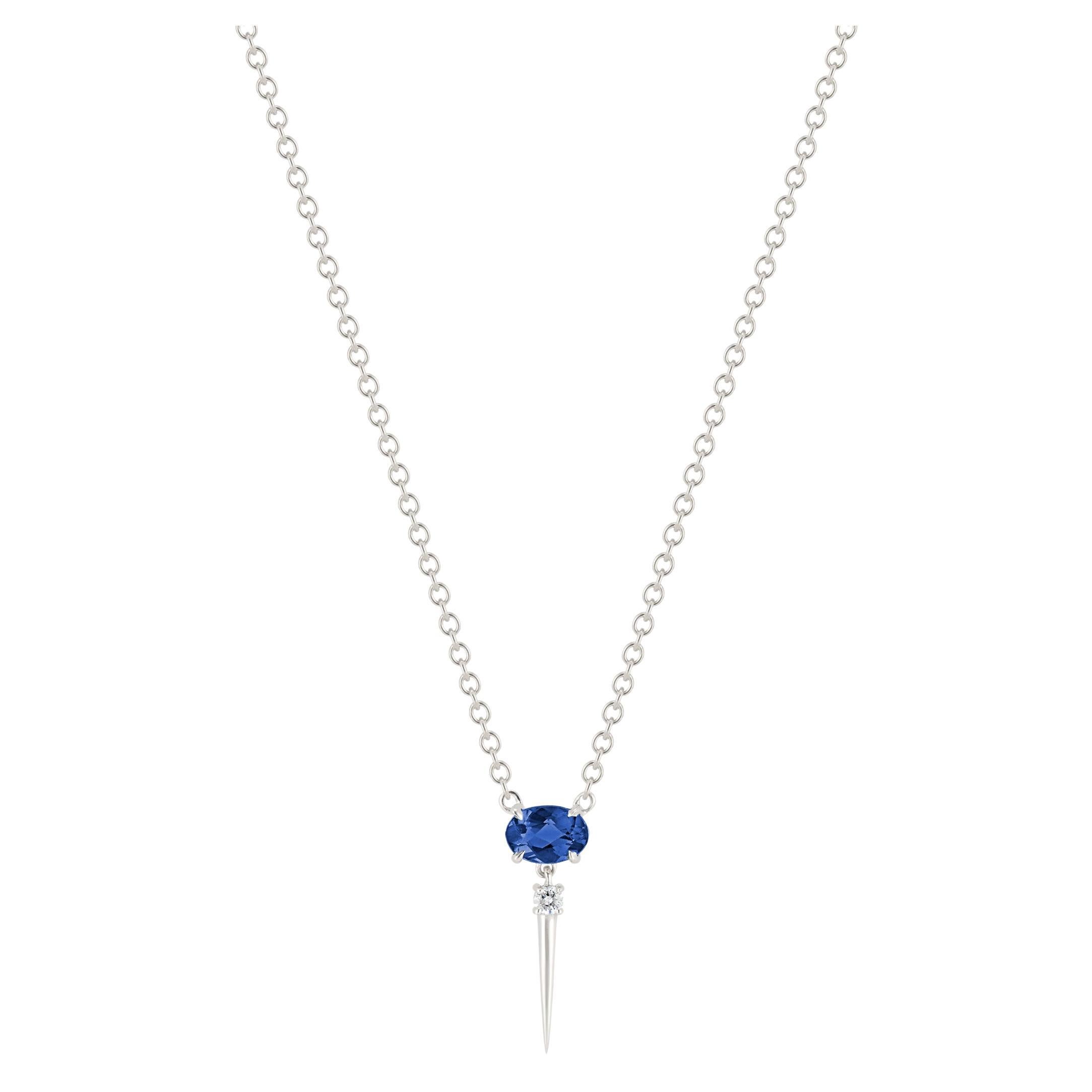 14ct White Gold Blue Sapphire & Diamond Drop Necklace
