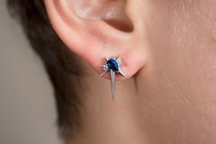 14ct White Gold Blue Sapphire & Diamond Spike Earrings