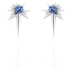 14ct White Gold Blue Sapphire & Diamond Spike Earrings