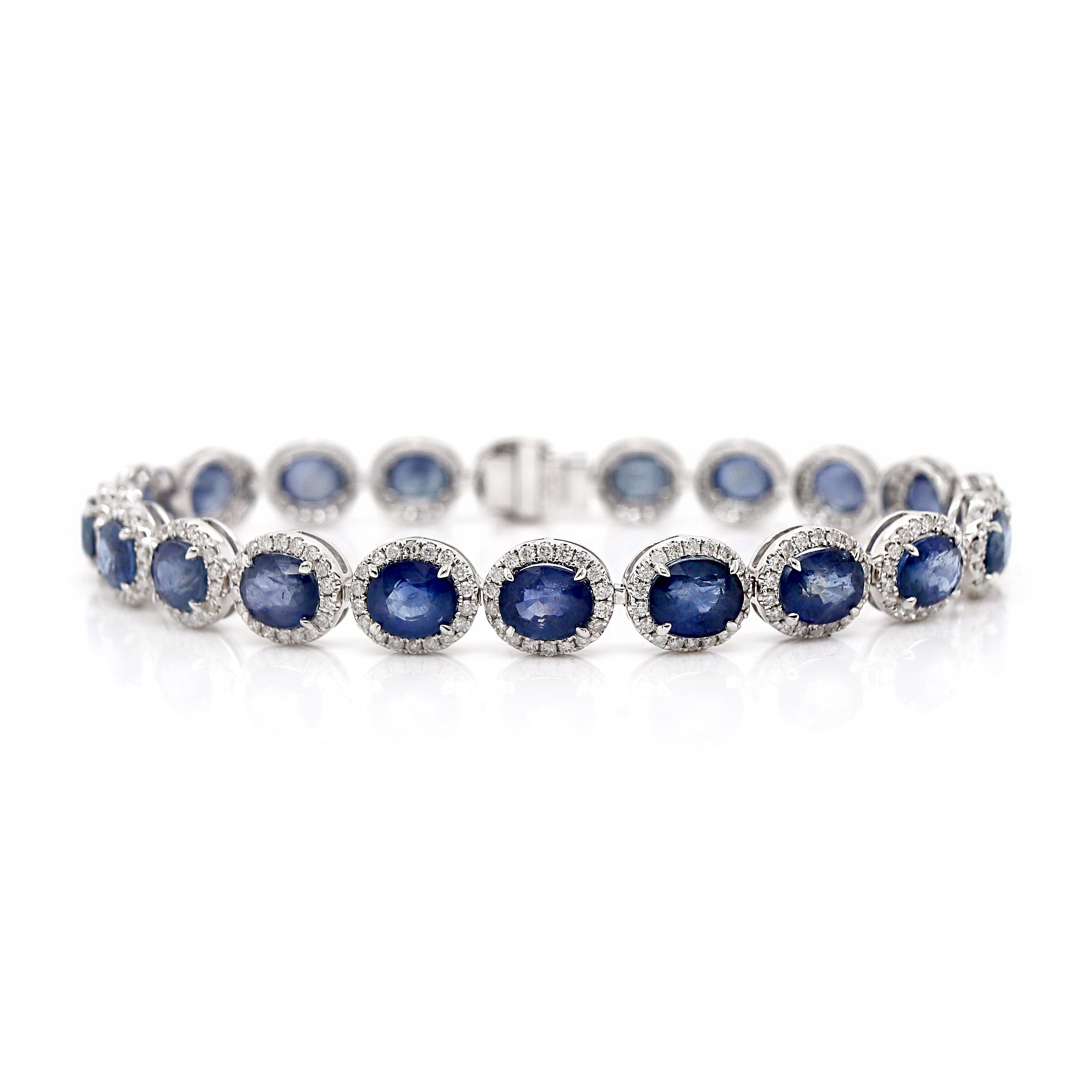 Pulsera de zafiro de Ceilán y diamantes en oro blanco de 14 qt en Nuevo estado para la venta en Sydney, NSW