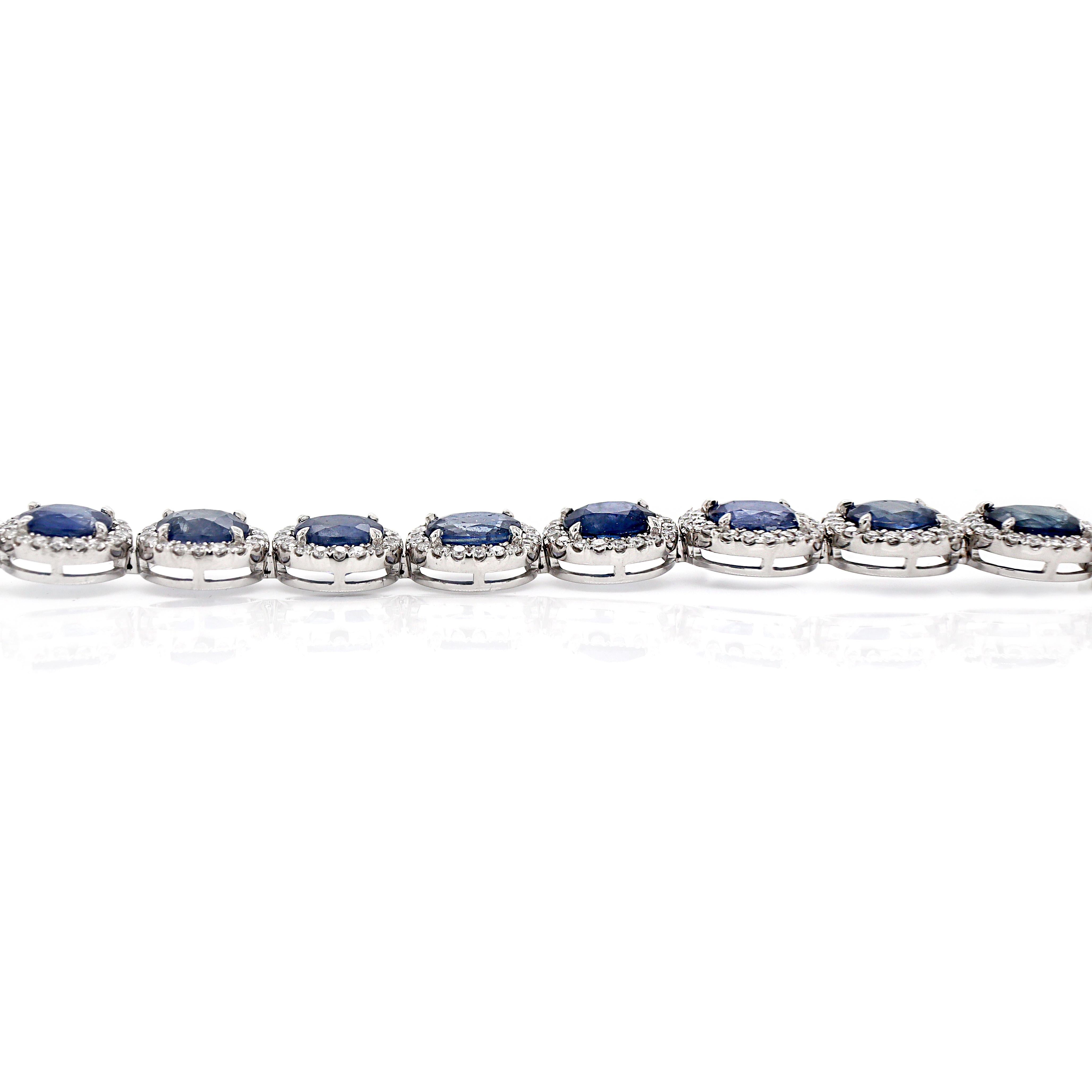 Femenino o masculino Pulsera de zafiro de Ceilán y diamantes en oro blanco de 14 qt en venta