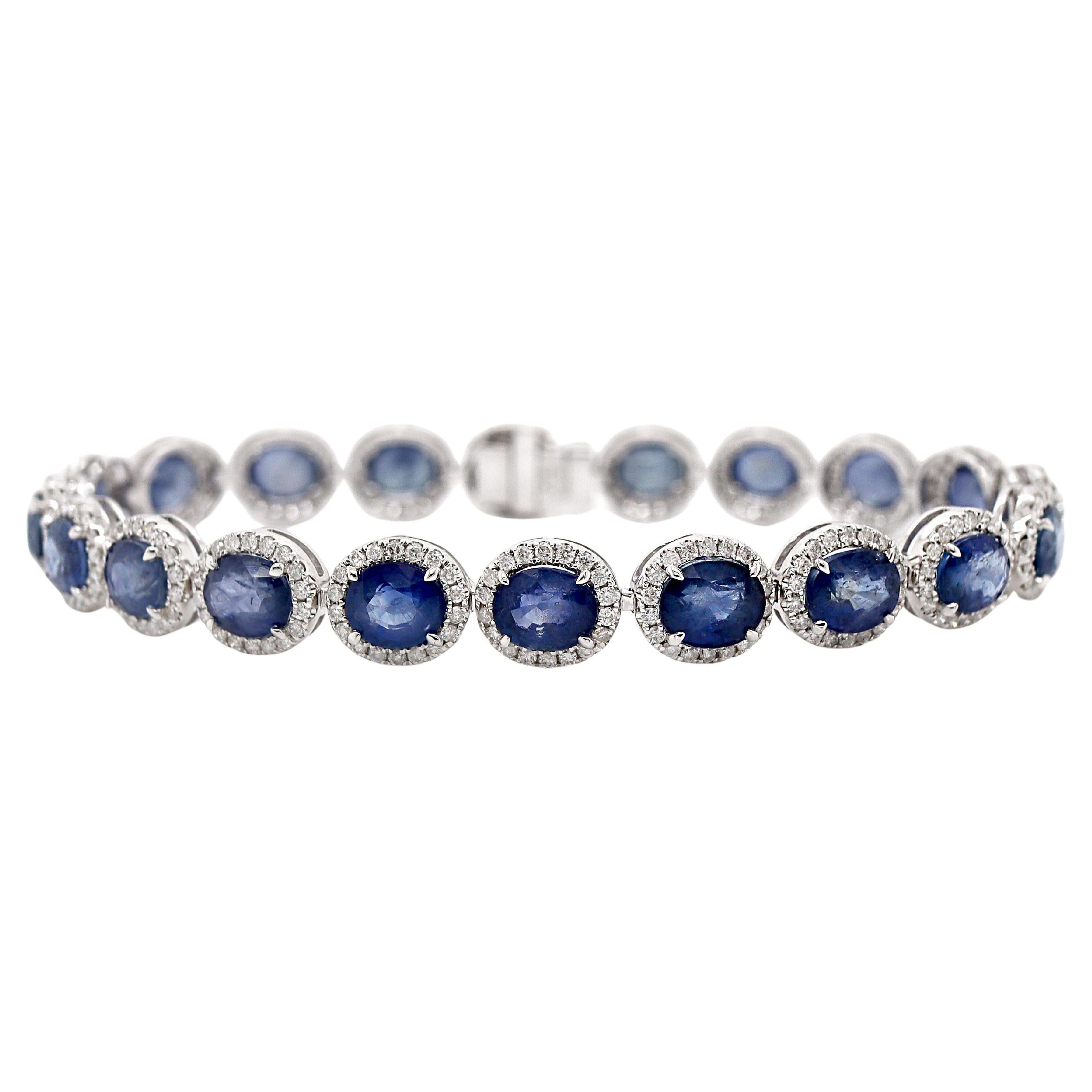 Armband aus 14CT Weißgold mit Ceylon-Saphir und Diamanten