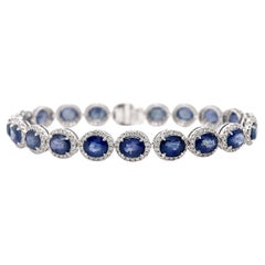 Bracelet en or blanc 14 carats, saphir de Ceylan et diamants