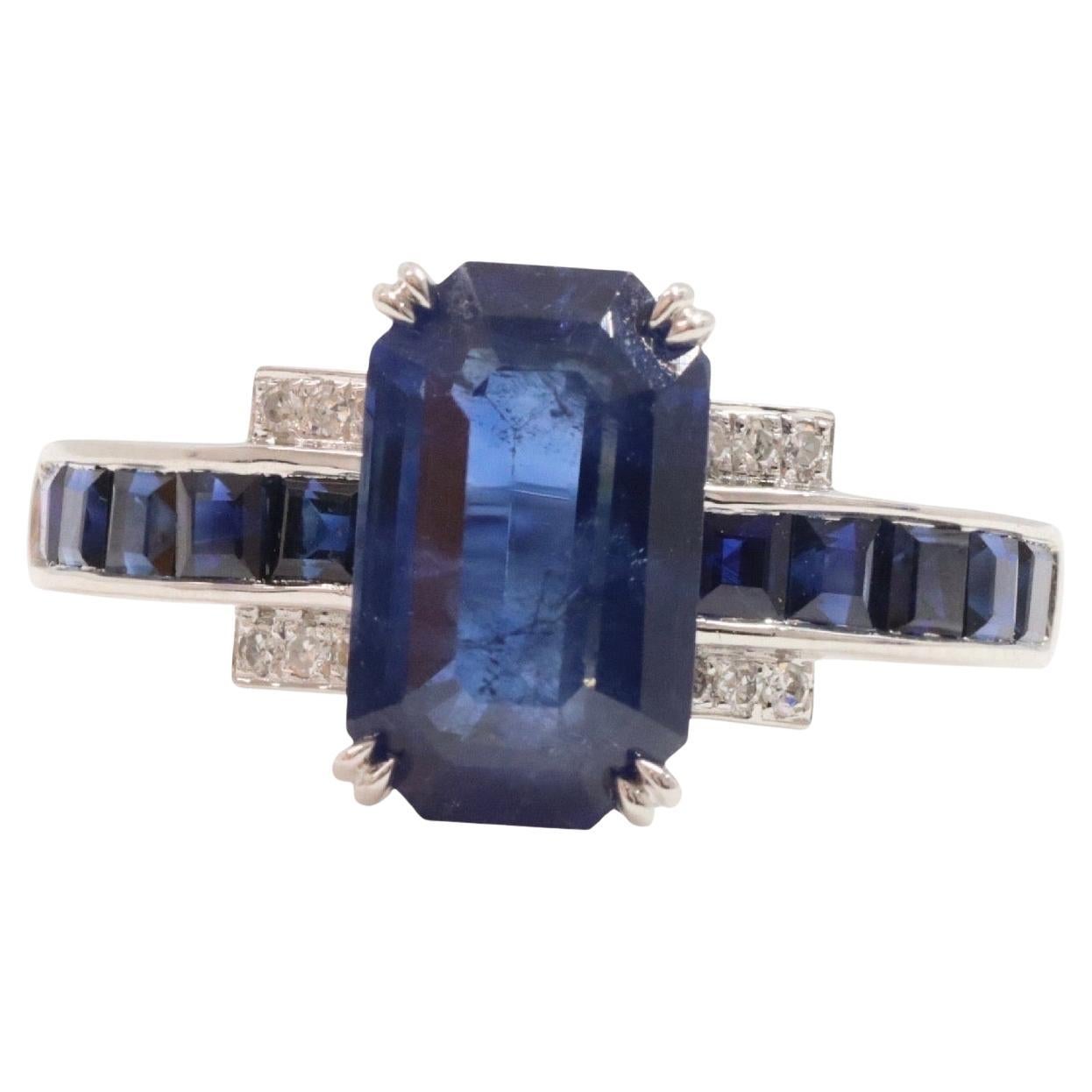 14ct white gold Ceylon sapphire and diamond dress ring For Sale