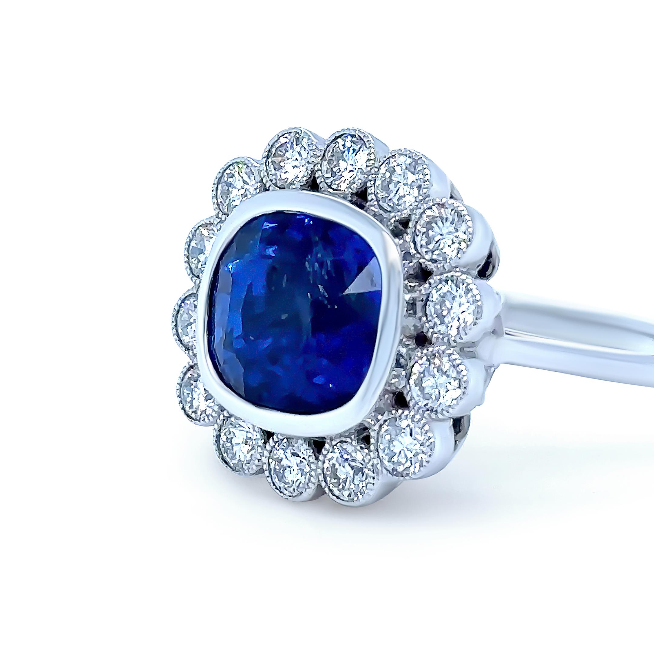Cushion Cut 14ct White Gold Ceylon Sapphire & Diamond Ring 8.15ct For Sale